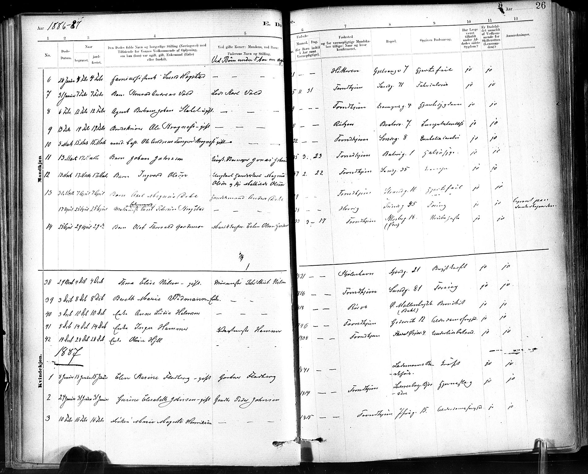 Ministerialprotokoller, klokkerbøker og fødselsregistre - Sør-Trøndelag, SAT/A-1456/602/L0120: Parish register (official) no. 602A18, 1880-1913, p. 26