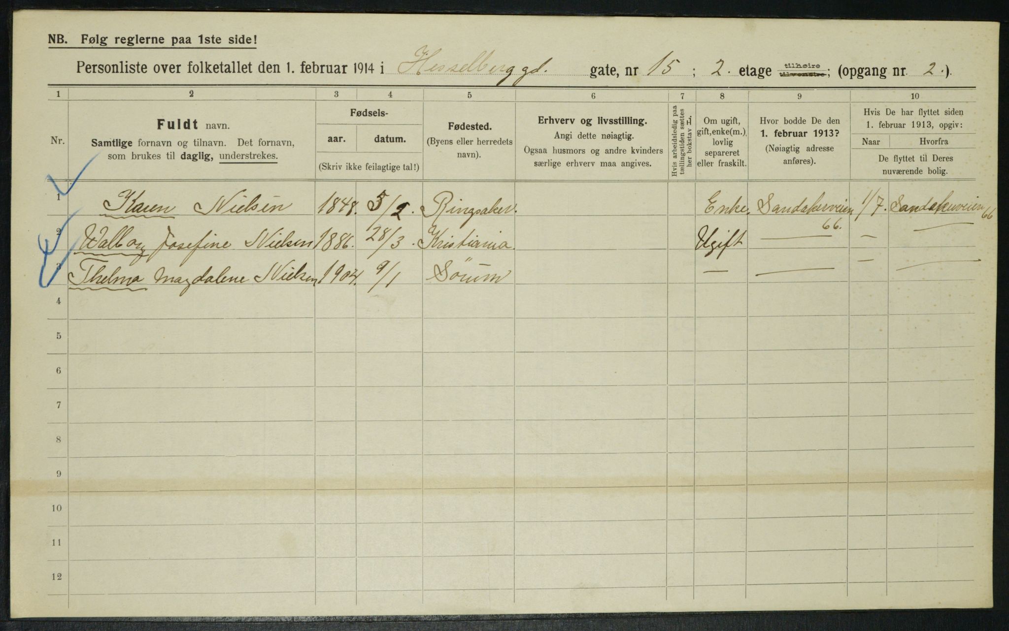 OBA, Municipal Census 1914 for Kristiania, 1914, p. 40192