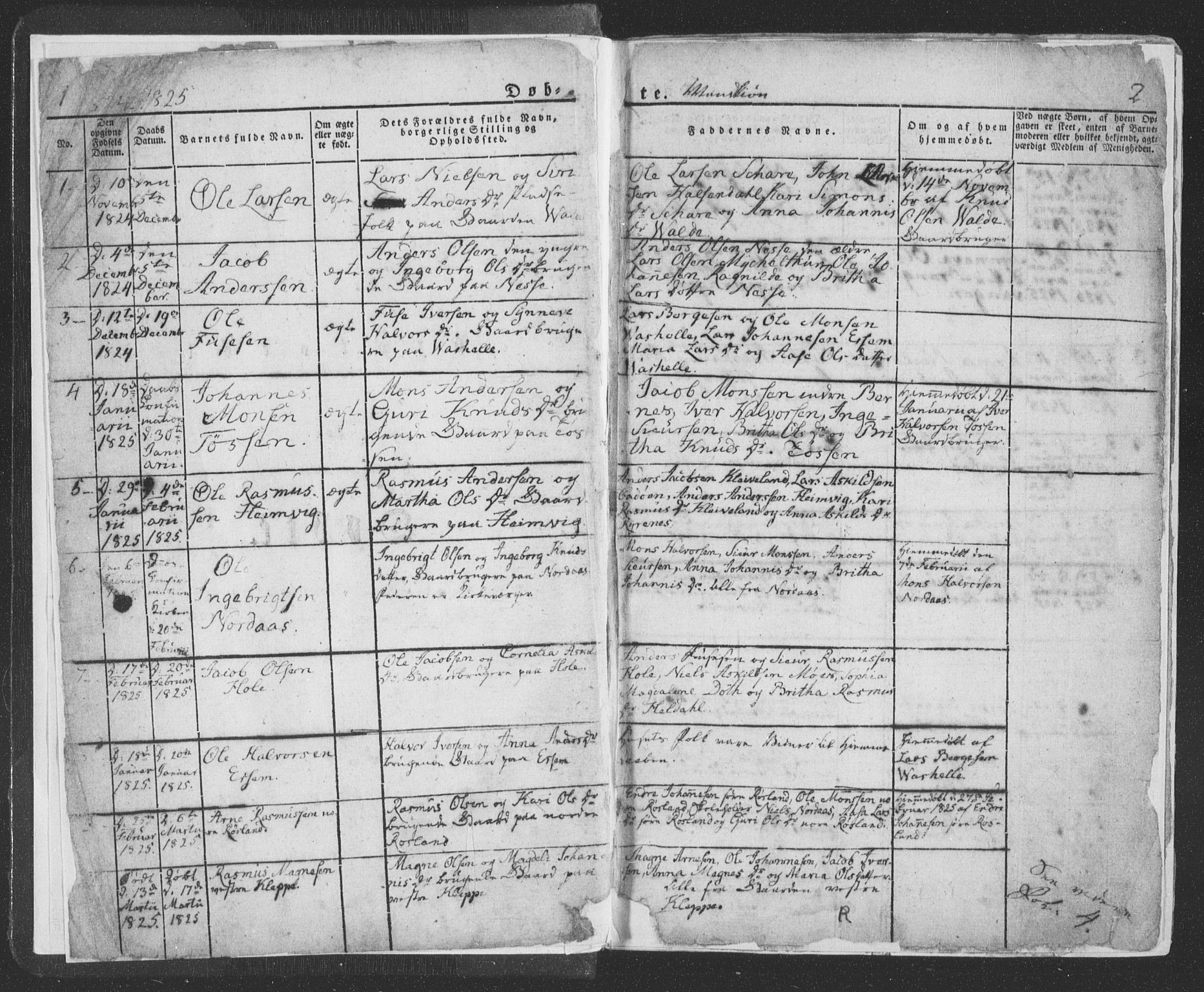 Hosanger sokneprestembete, AV/SAB-A-75801/H/Haa: Parish register (official) no. A 6, 1824-1835, p. 2