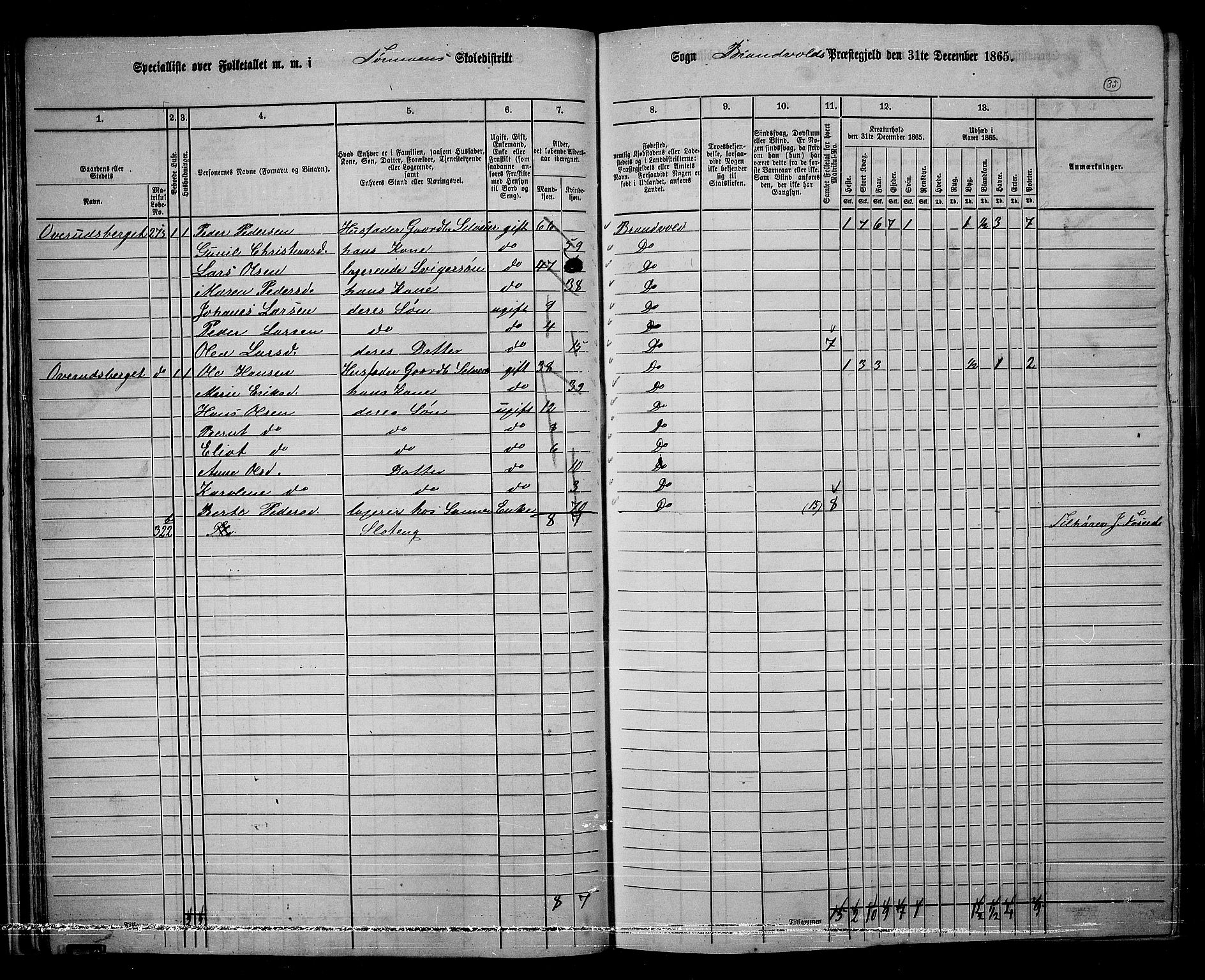 RA, 1865 census for Brandval, 1865, p. 34