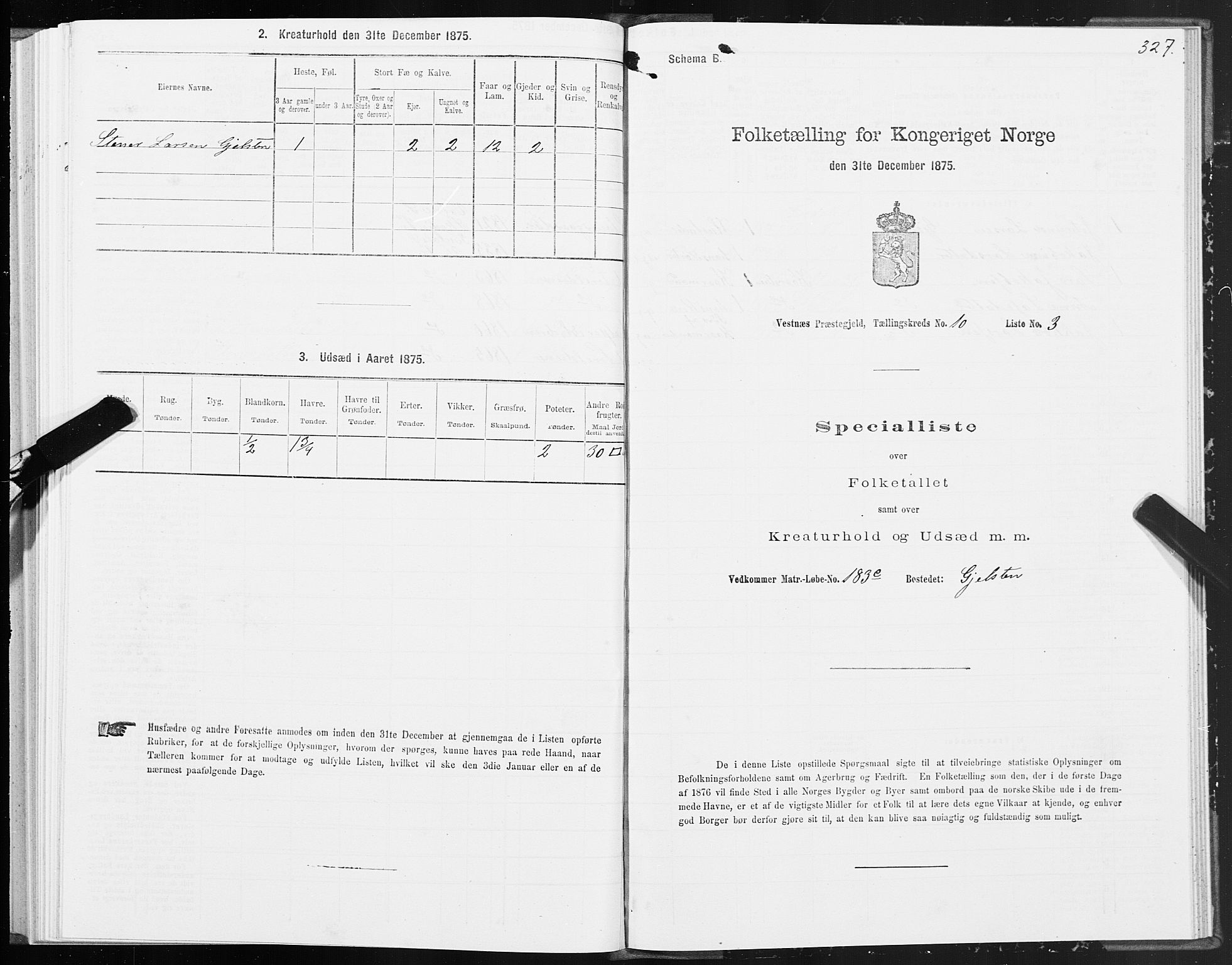 SAT, 1875 census for 1535P Vestnes, 1875, p. 3327