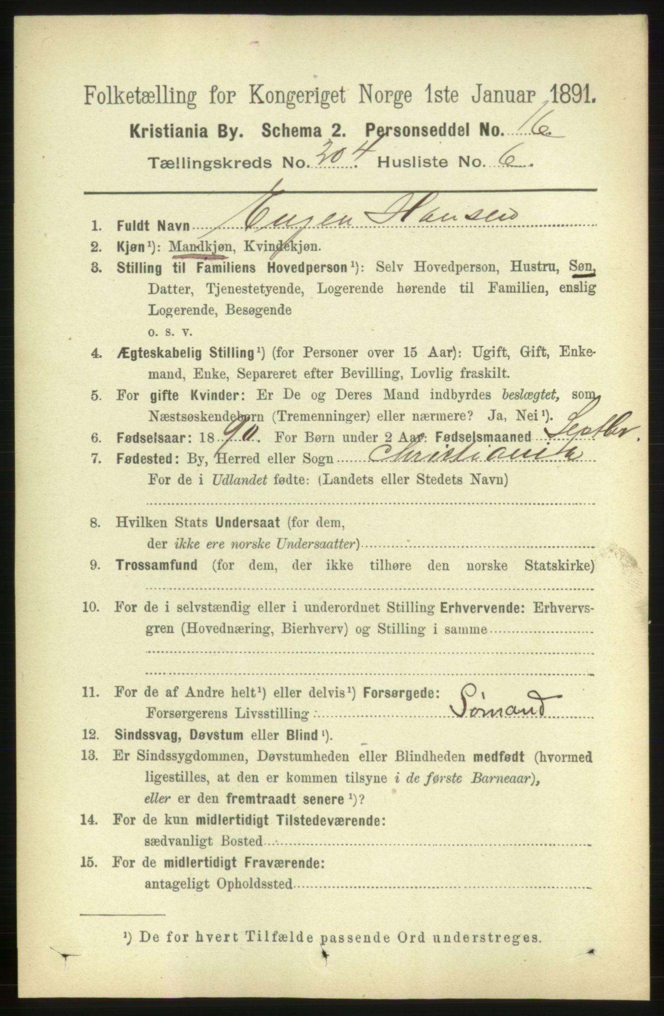 RA, 1891 census for 0301 Kristiania, 1891, p. 123309