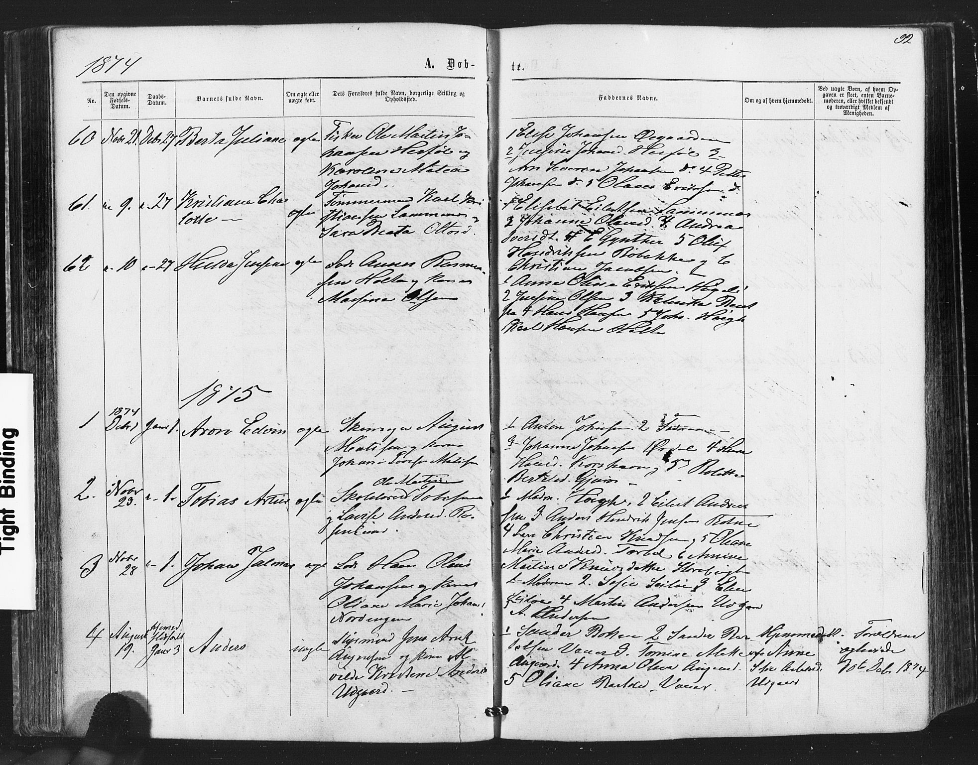 Hvaler prestekontor Kirkebøker, SAO/A-2001/F/Fa/L0007: Parish register (official) no. I 7, 1864-1878, p. 92