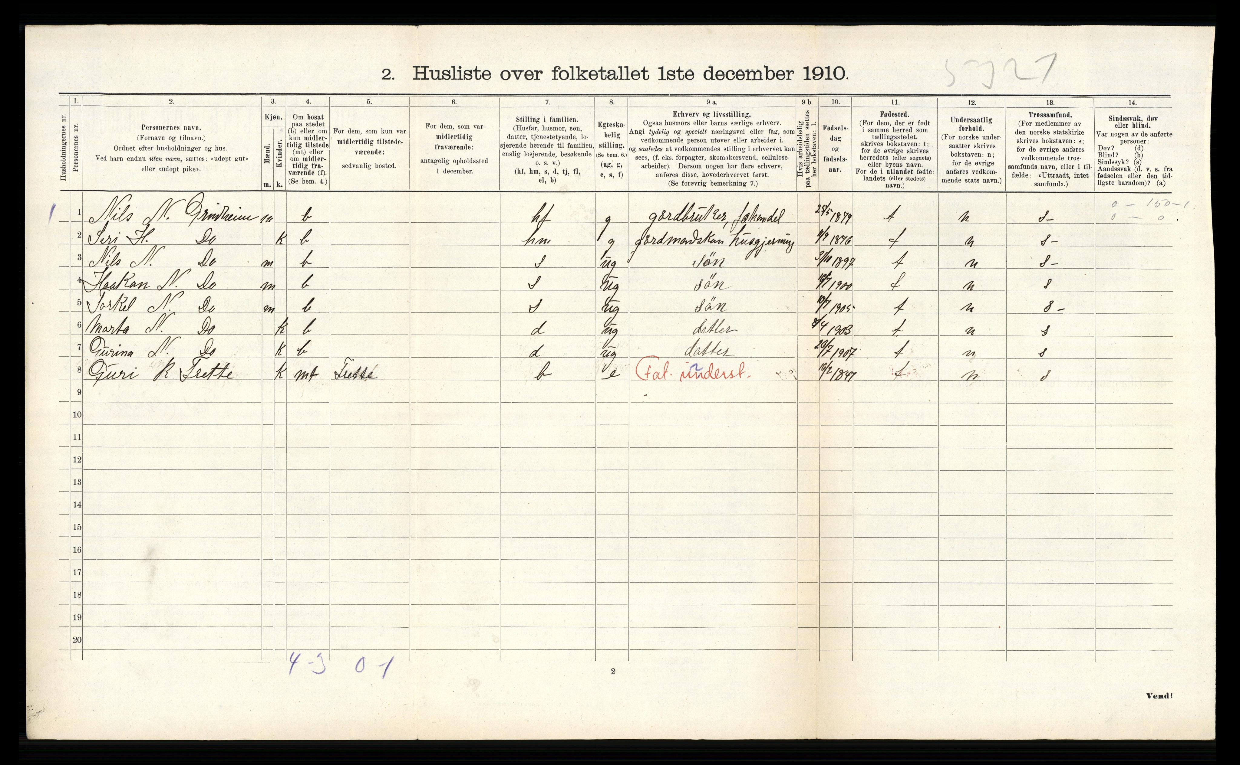 RA, 1910 census for Etne, 1910, p. 495