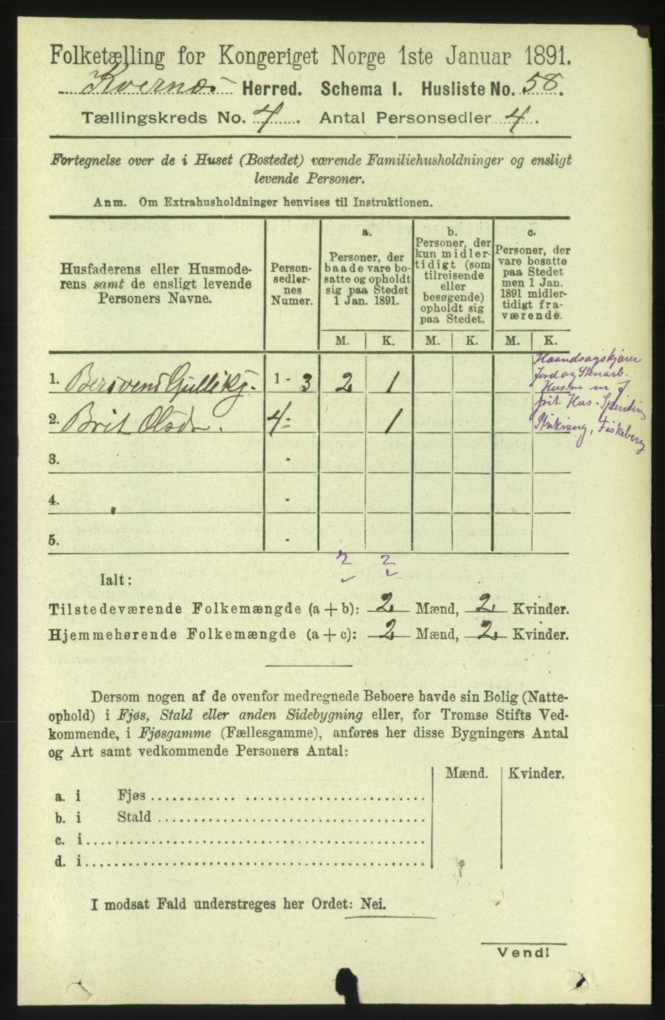 RA, 1891 census for 1553 Kvernes, 1891, p. 1725