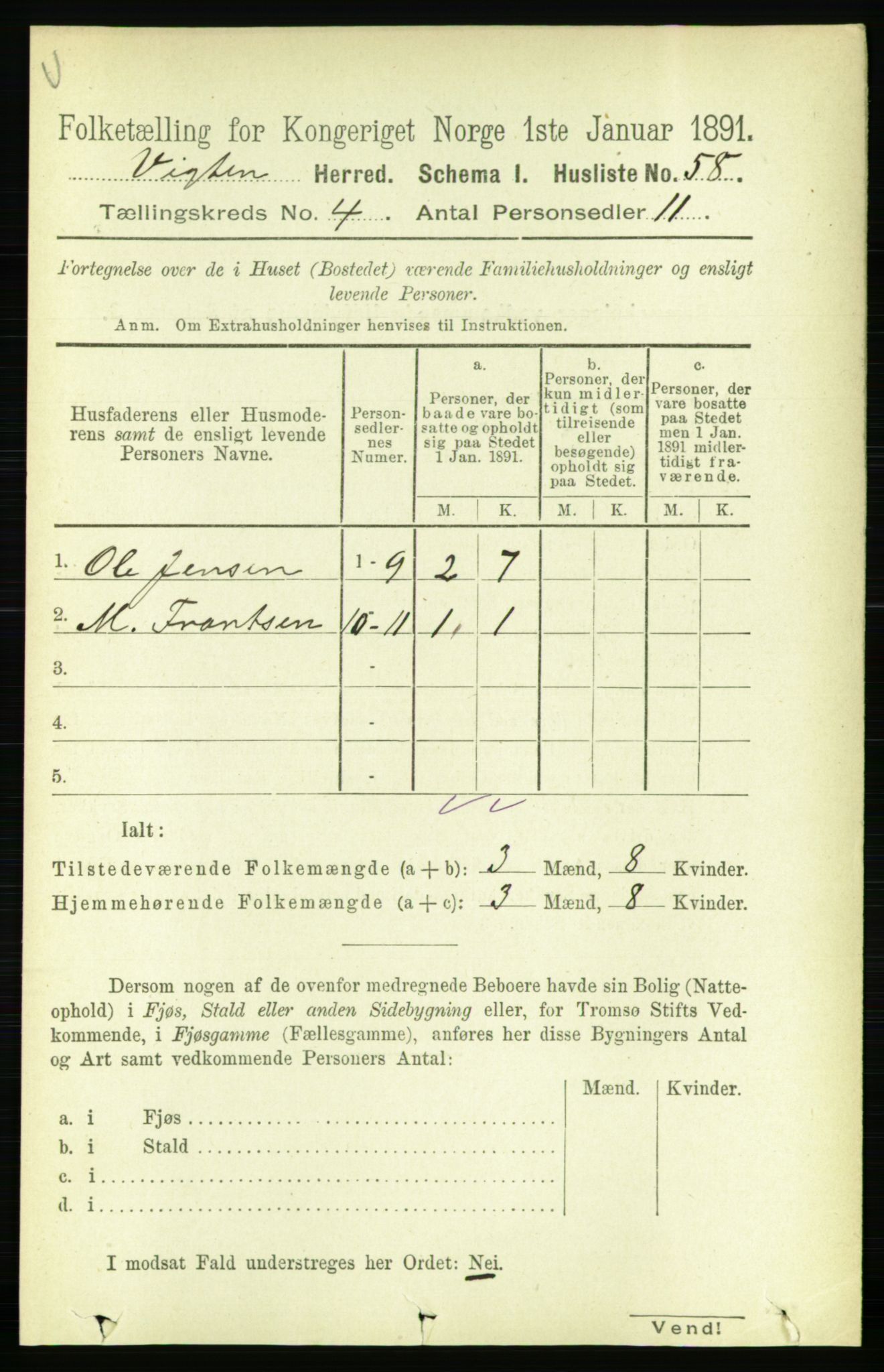 RA, 1891 census for 1750 Vikna, 1891, p. 2301