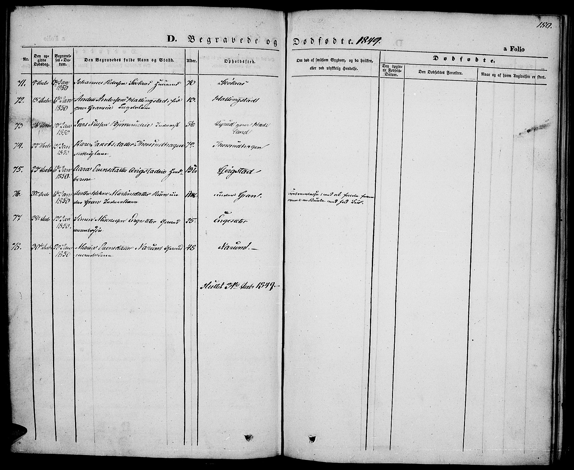 Vestre Toten prestekontor, SAH/PREST-108/H/Ha/Haa/L0004: Parish register (official) no. 4, 1844-1849, p. 180