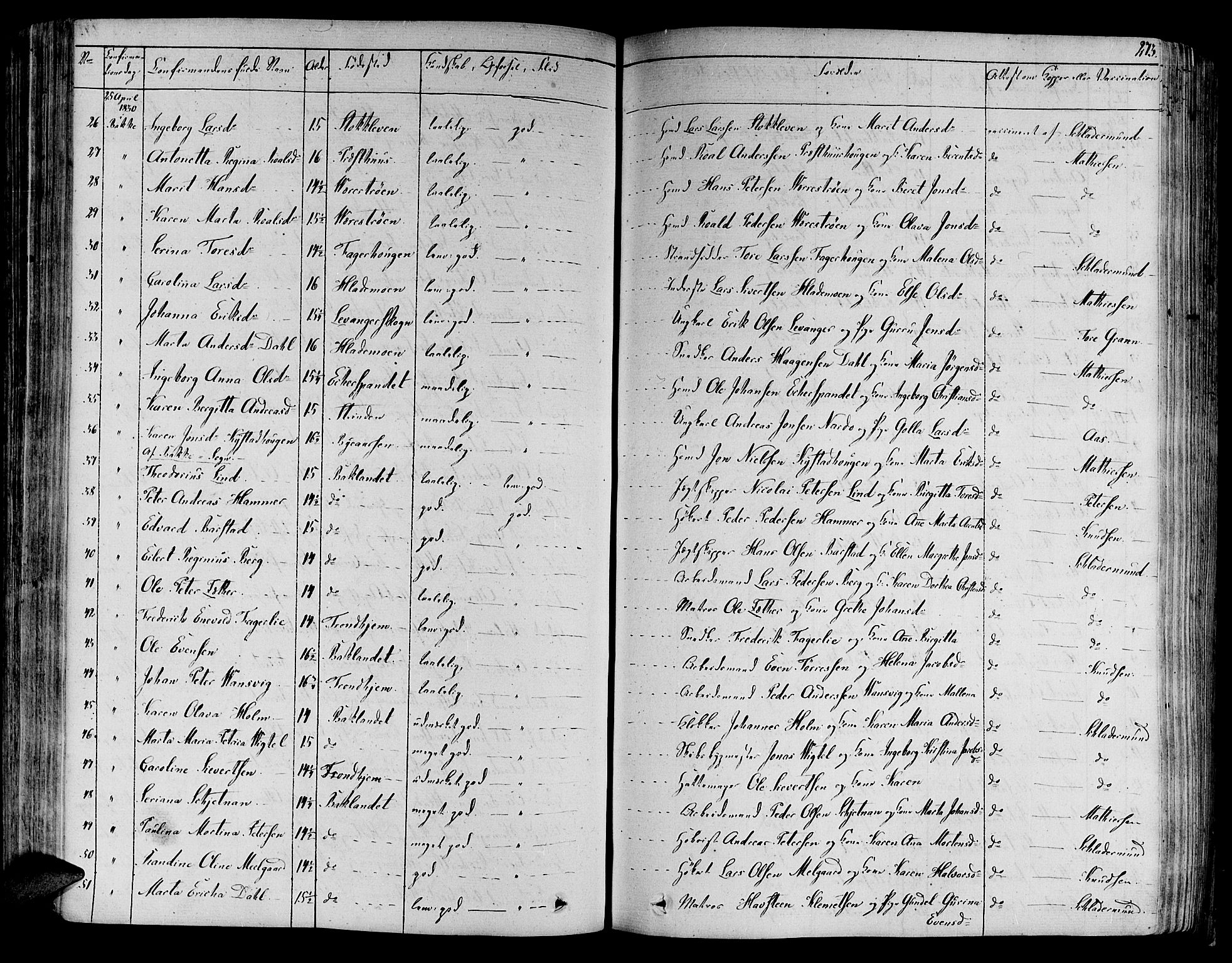 Ministerialprotokoller, klokkerbøker og fødselsregistre - Sør-Trøndelag, AV/SAT-A-1456/606/L0286: Parish register (official) no. 606A04 /1, 1823-1840, p. 273