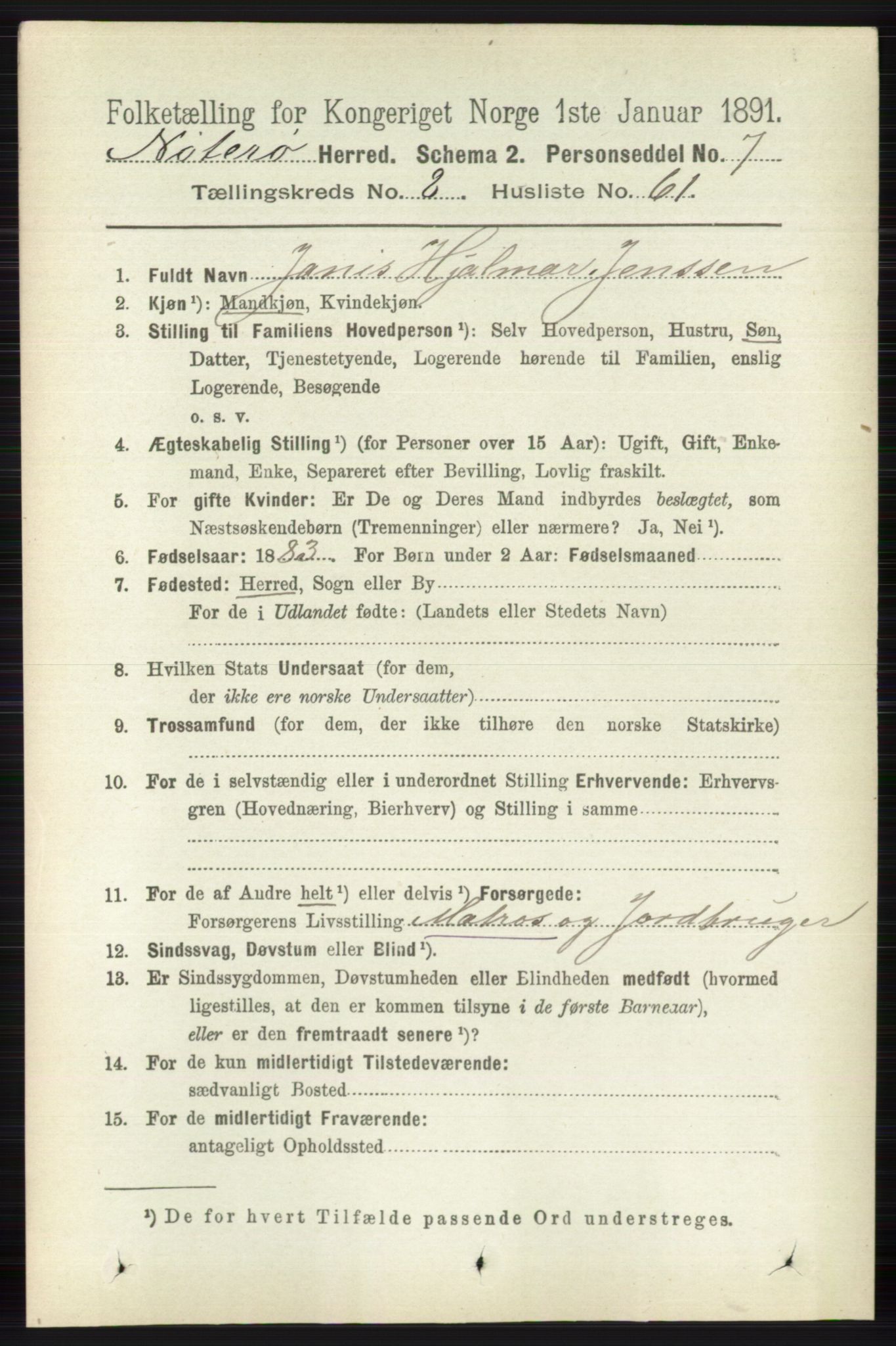 RA, 1891 census for 0722 Nøtterøy, 1891, p. 4219