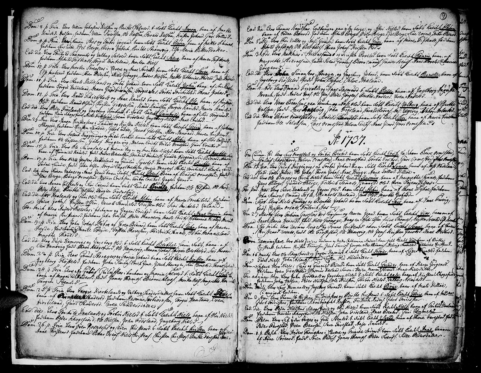 Mandal sokneprestkontor, AV/SAK-1111-0030/F/Fa/Faa/L0001: Parish register (official) no. A 1, 1729-1748, p. 9