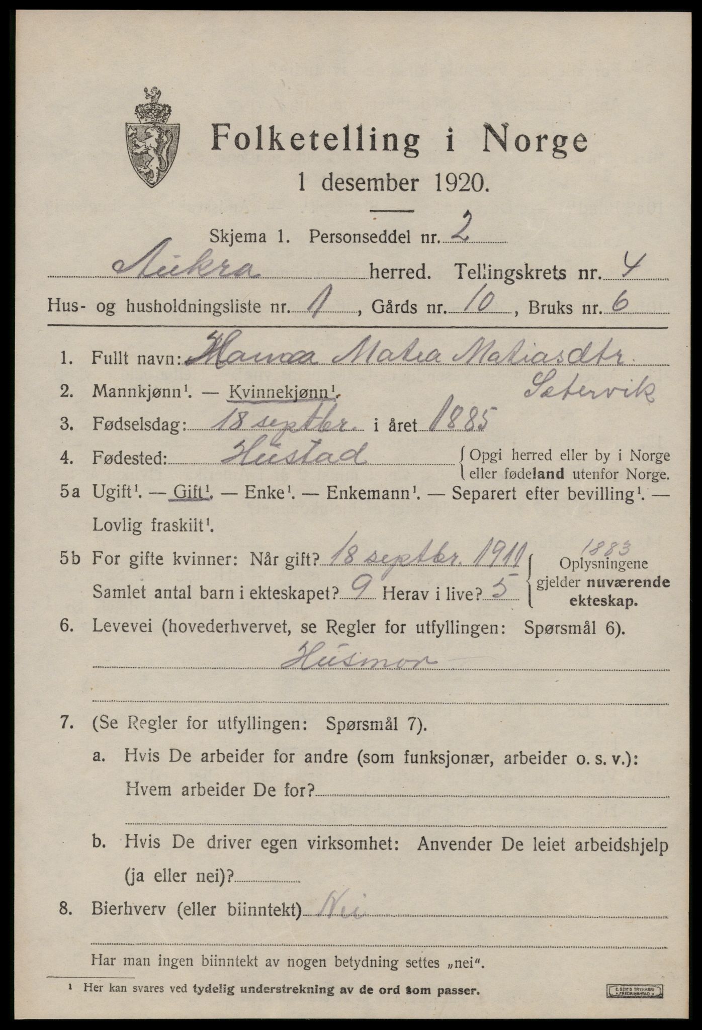 SAT, 1920 census for Aukra, 1920, p. 2693