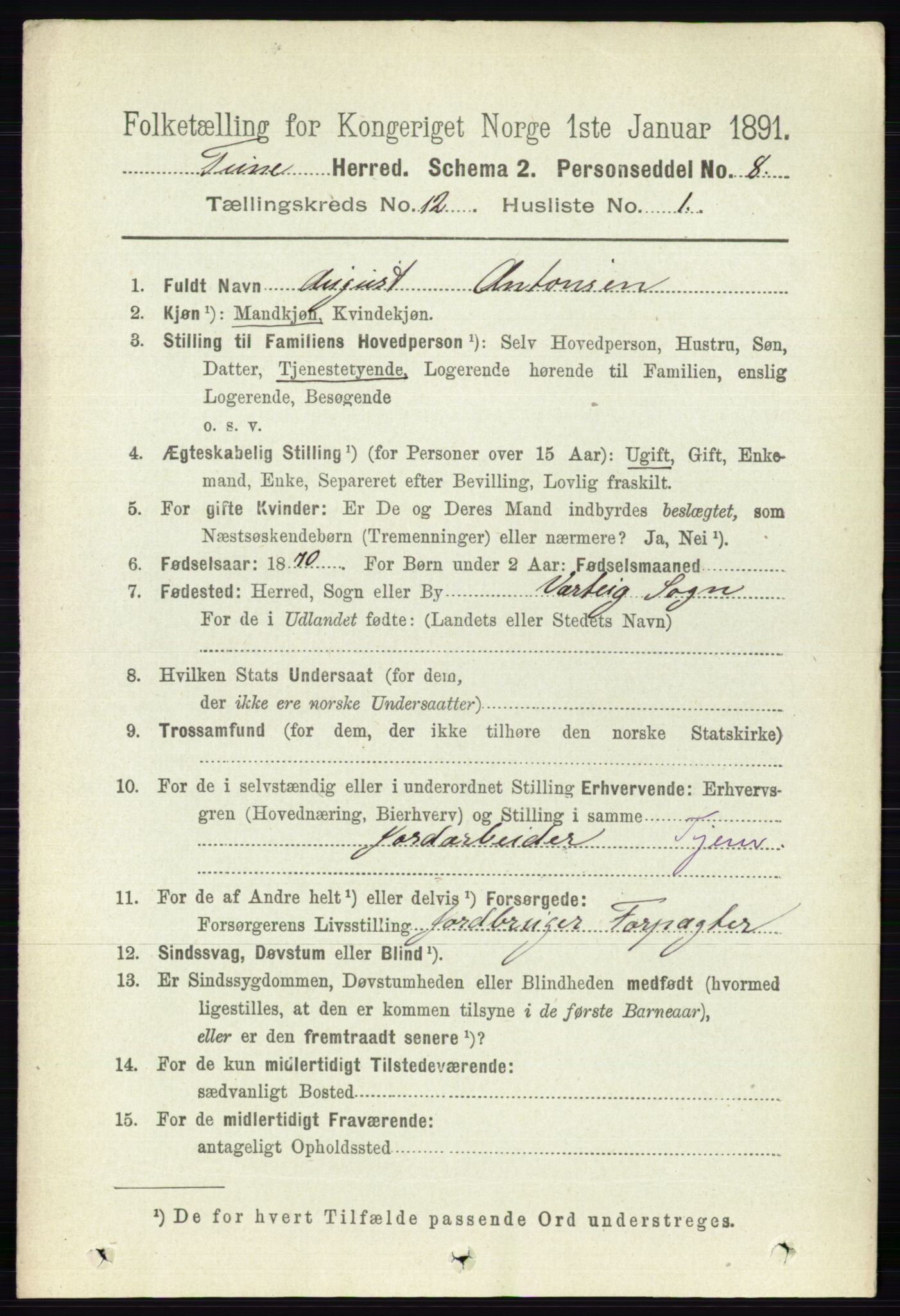 RA, 1891 census for 0130 Tune, 1891, p. 7222