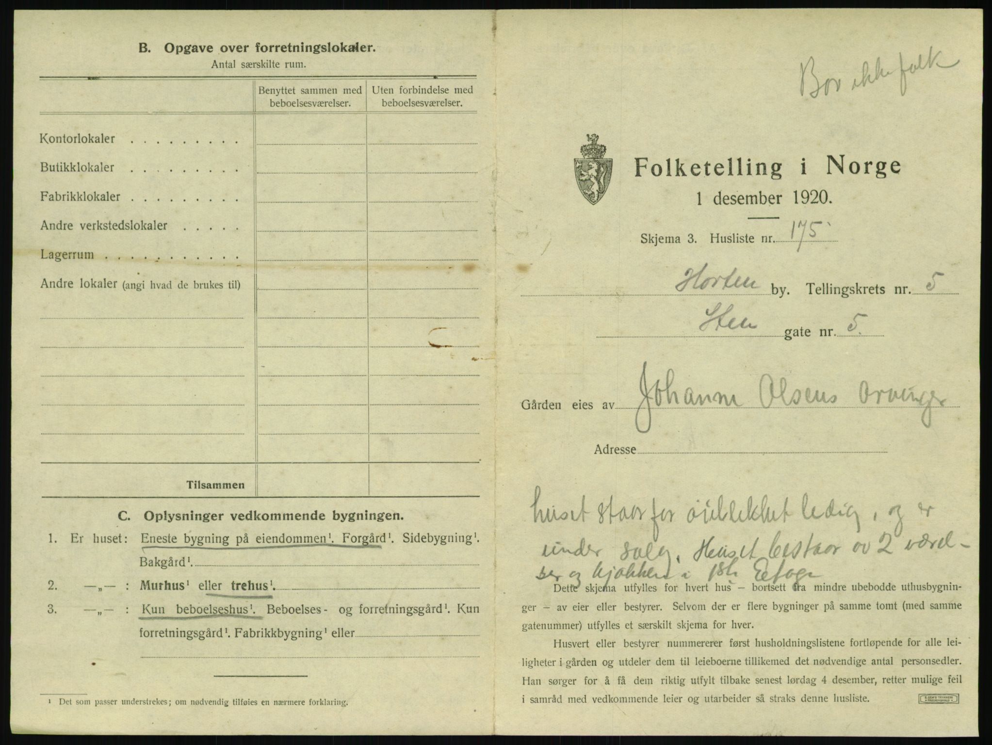 SAKO, 1920 census for Horten, 1920, p. 1893