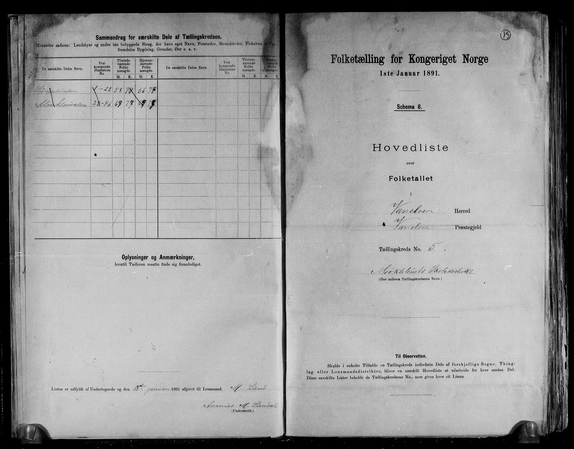 RA, 1891 census for 1511 Vanylven, 1891, p. 13