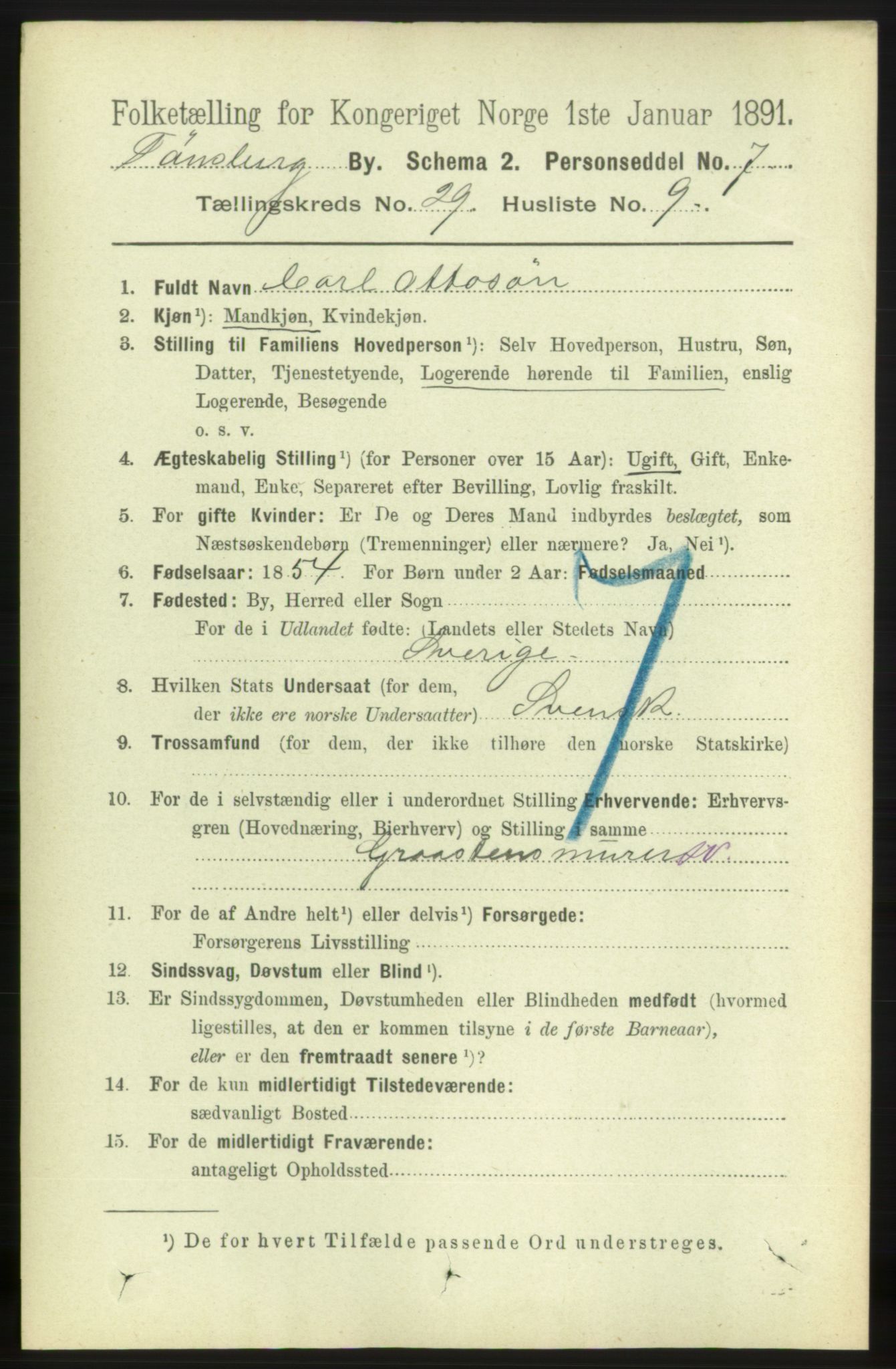 RA, 1891 census for 0705 Tønsberg, 1891, p. 7190