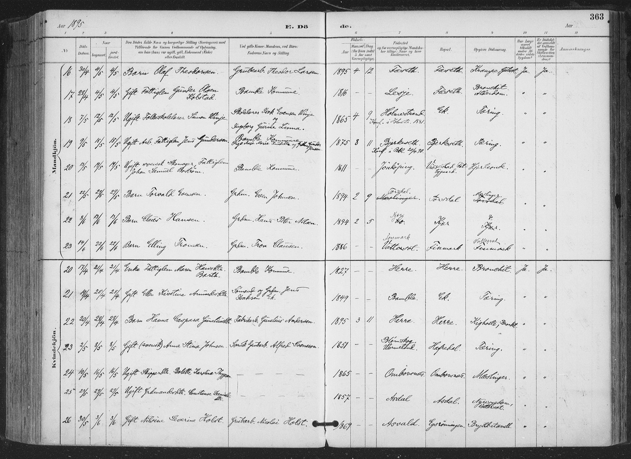 Bamble kirkebøker, AV/SAKO-A-253/F/Fa/L0008: Parish register (official) no. I 8, 1888-1900, p. 363