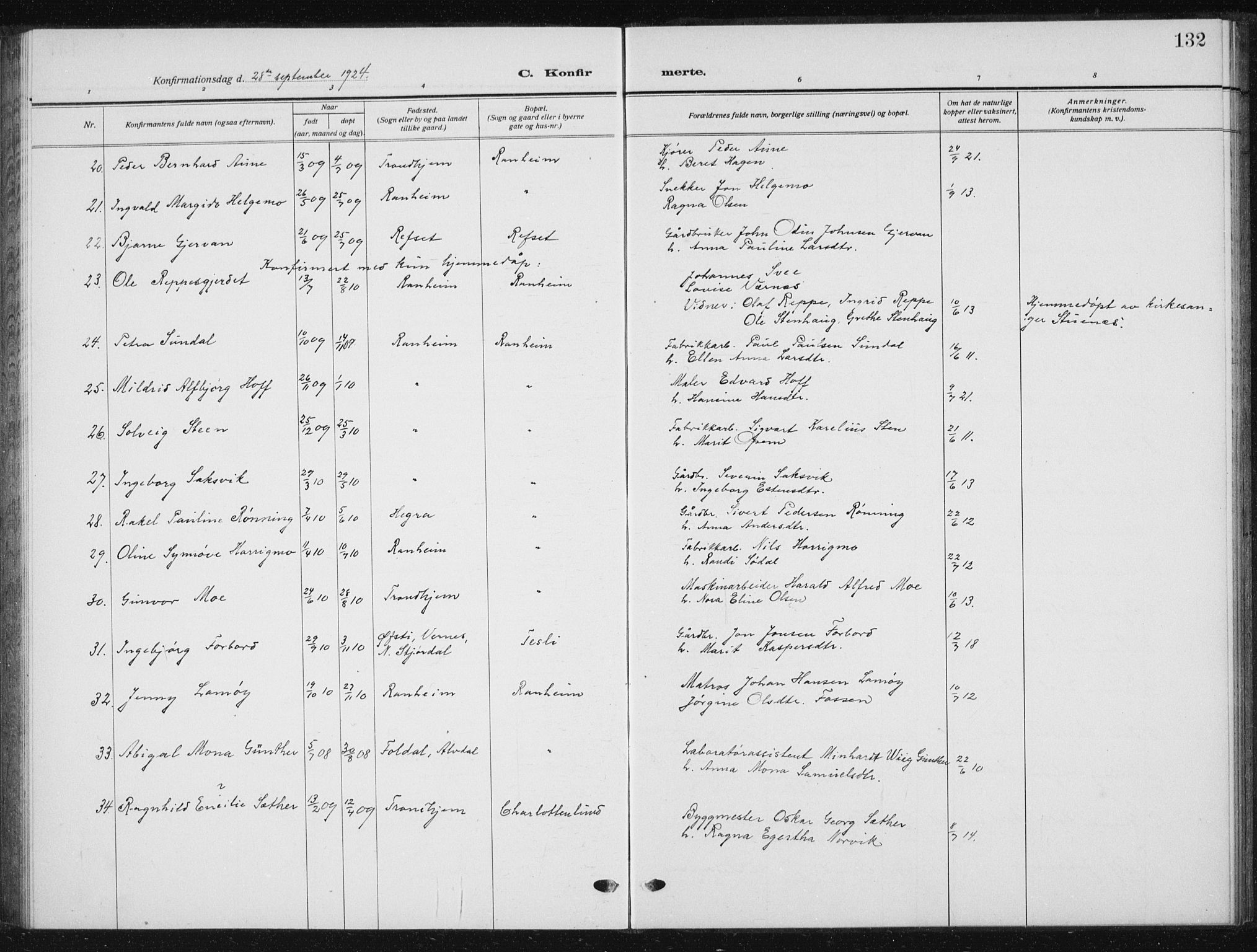 Ministerialprotokoller, klokkerbøker og fødselsregistre - Sør-Trøndelag, SAT/A-1456/615/L0401: Parish register (copy) no. 615C02, 1922-1941, p. 132