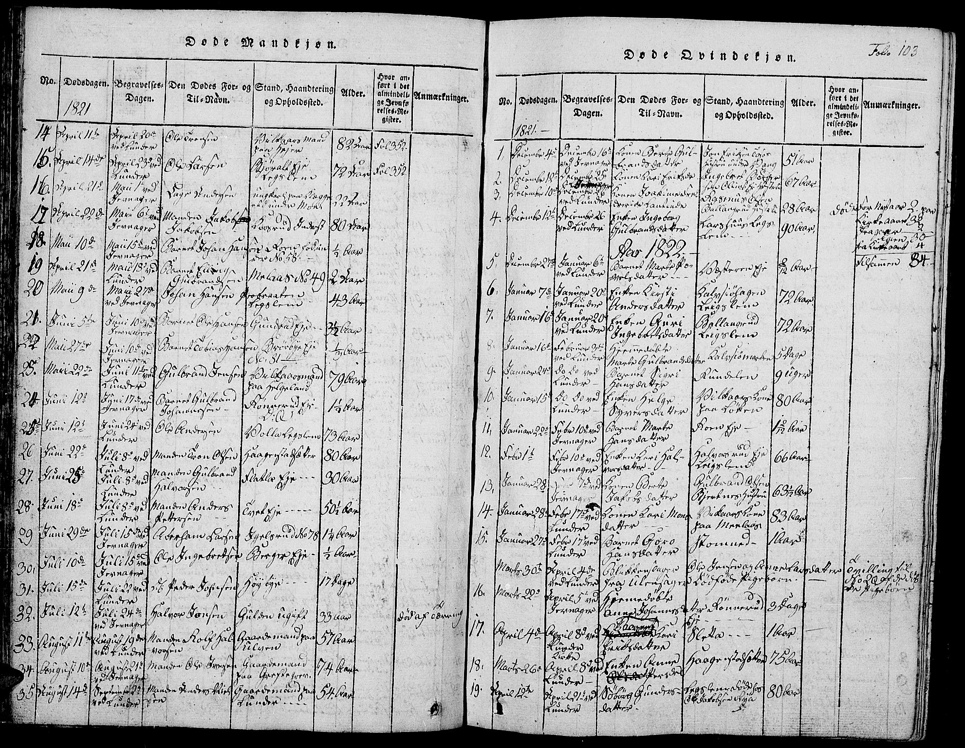 Jevnaker prestekontor, SAH/PREST-116/H/Ha/Hab/L0001: Parish register (copy) no. 1, 1815-1837, p. 103