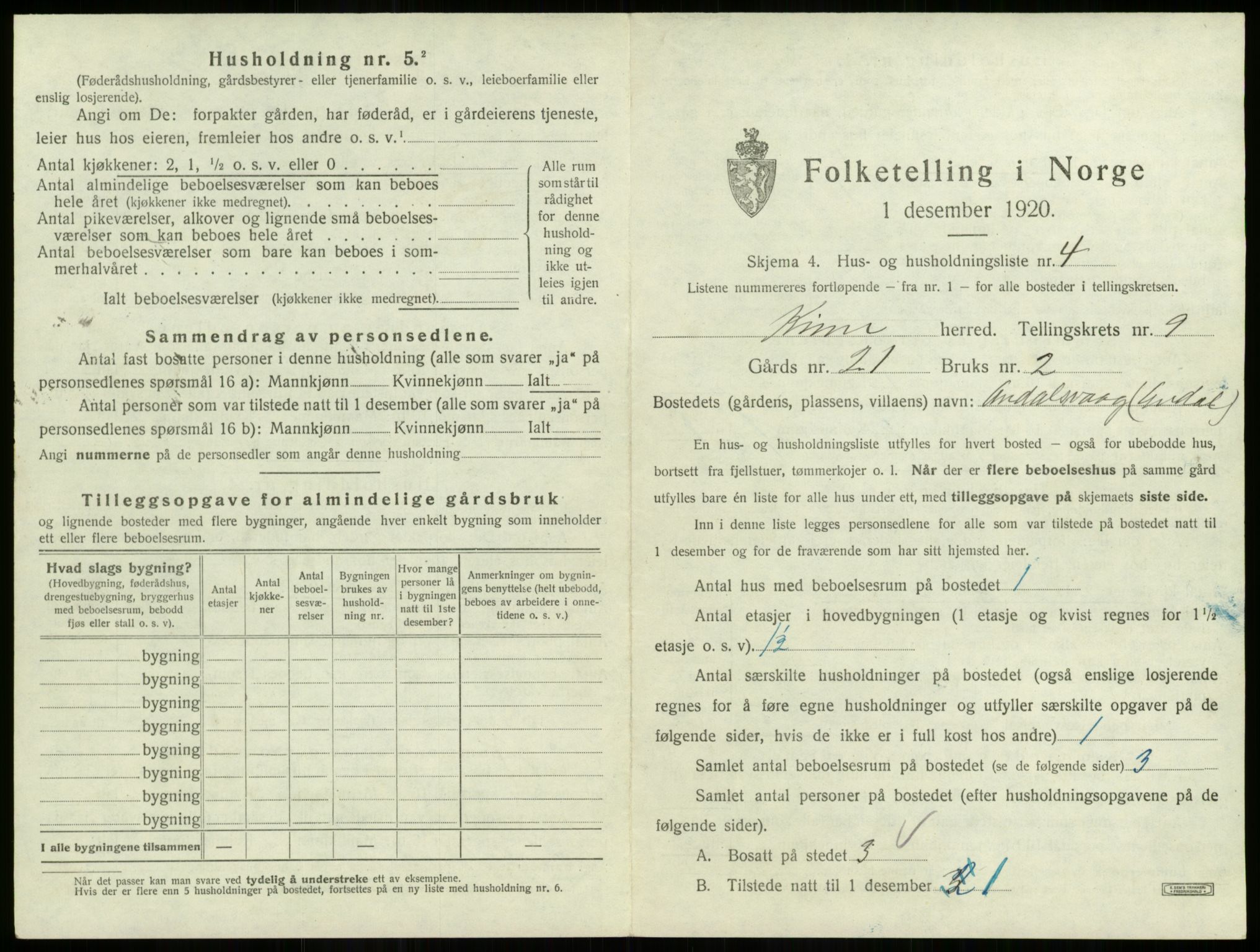 SAB, 1920 census for Kinn, 1920, p. 346