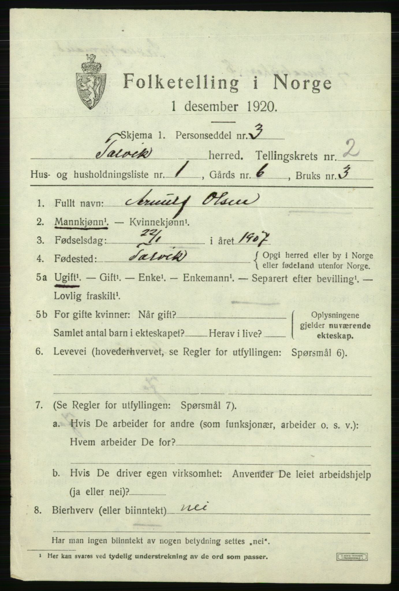 SATØ, 1920 census for Talvik, 1920, p. 1548