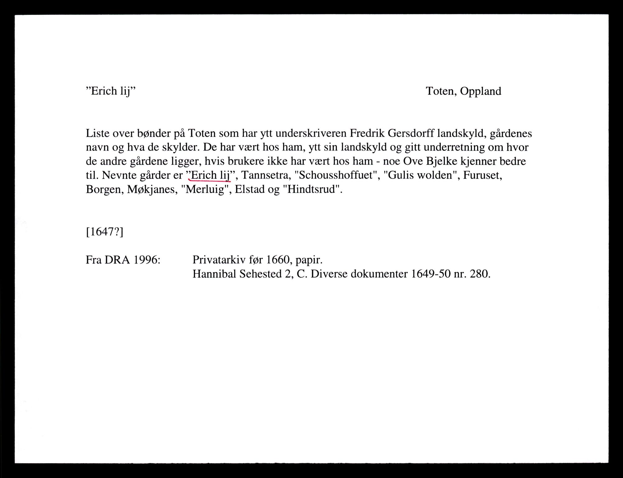 Riksarkivets diplomsamling, AV/RA-EA-5965/F35/F35e/L0011: Registreringssedler Oppland 3, 1400-1700, p. 111