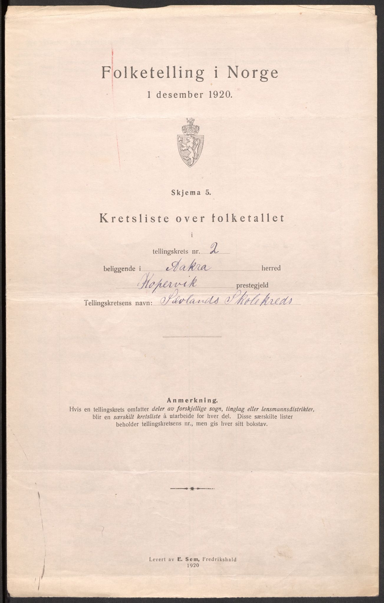 SAST, 1920 census for Åkra, 1920, p. 13