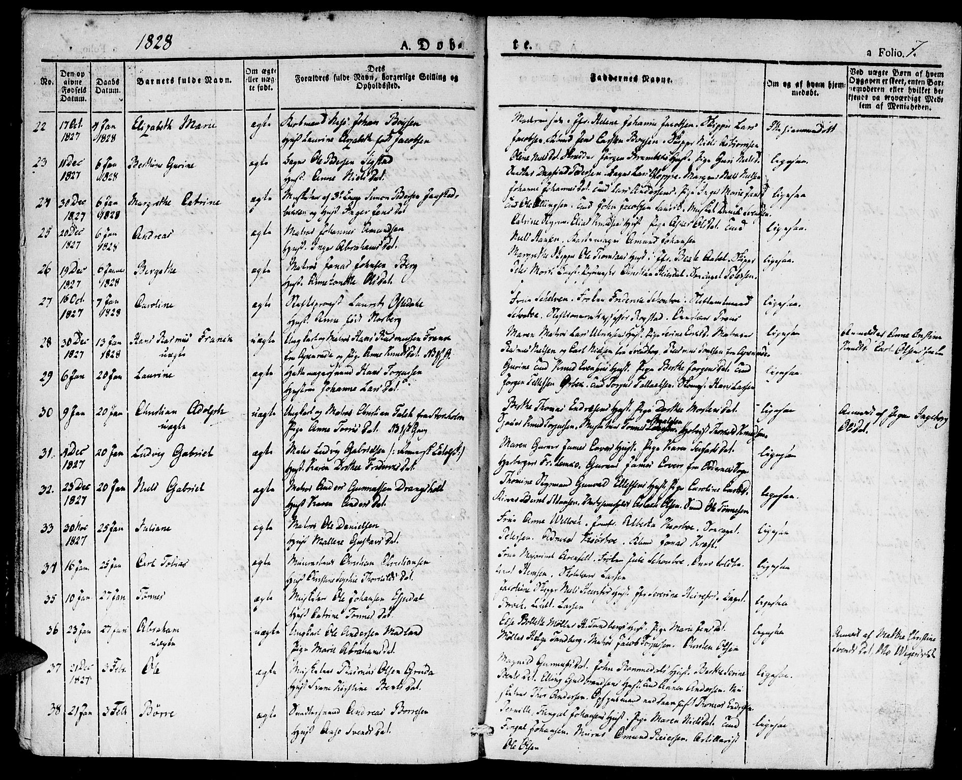 Kristiansand domprosti, SAK/1112-0006/F/Fa/L0011: Parish register (official) no. A 11, 1827-1841, p. 7