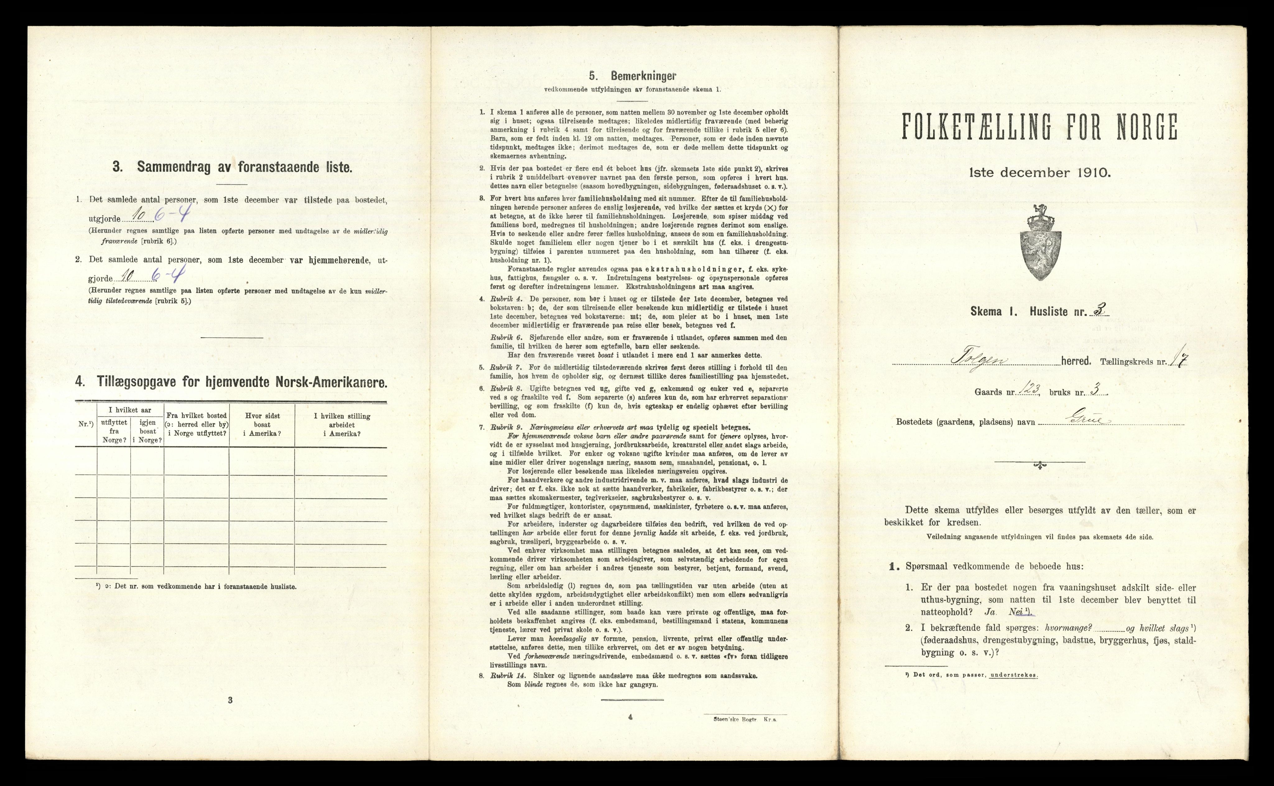 RA, 1910 census for Tolga, 1910, p. 1258