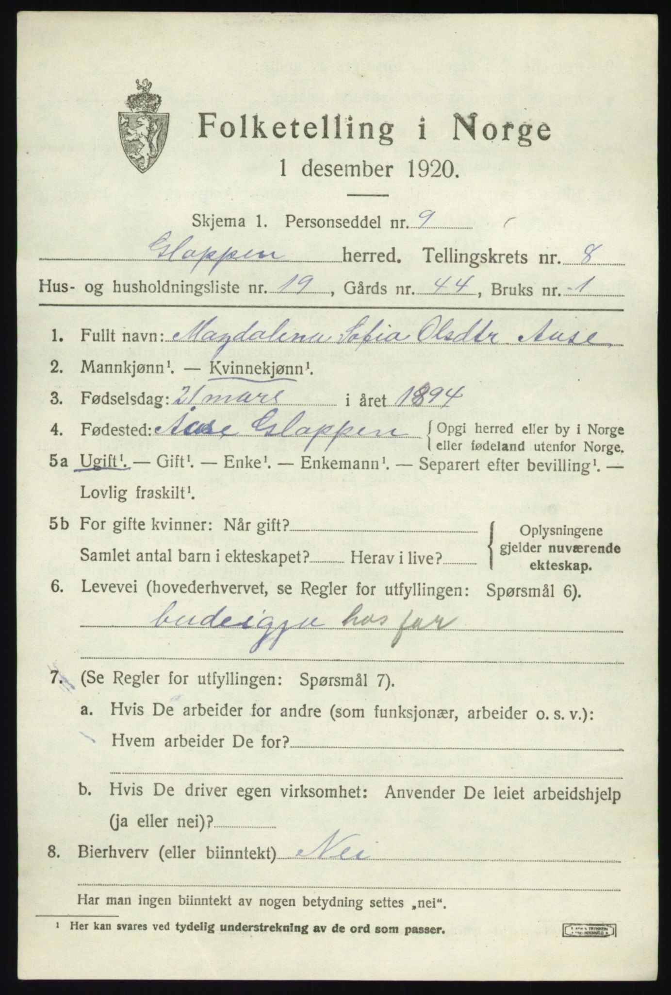 SAB, 1920 census for Gloppen, 1920, p. 4840