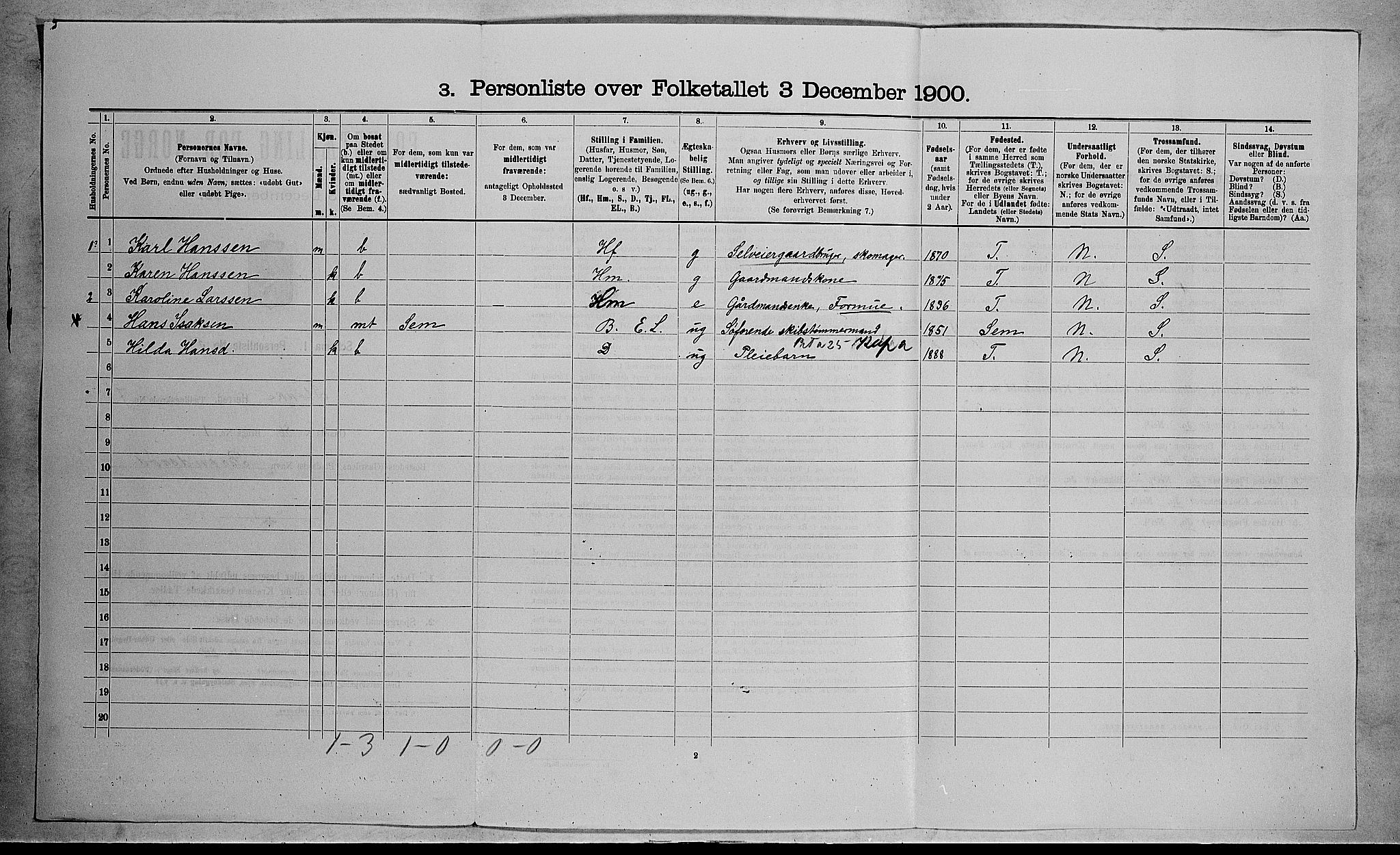 RA, 1900 census for Stokke, 1900, p. 1273