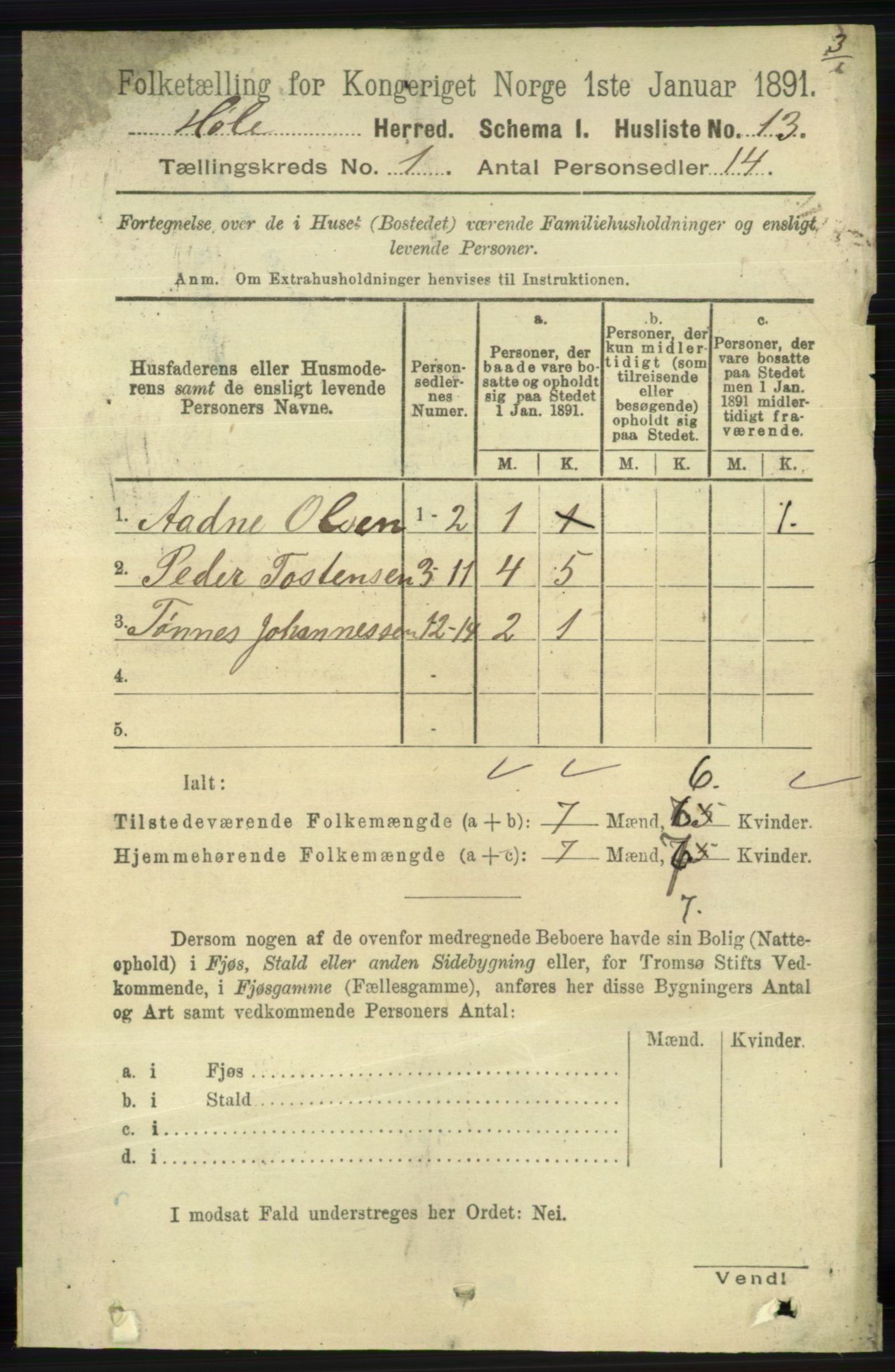 RA, 1891 census for 1128 Høle, 1891, p. 31