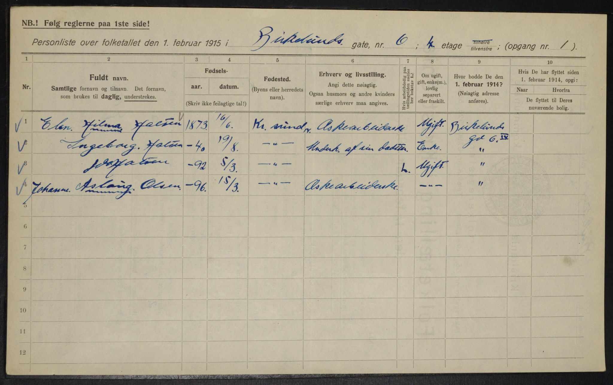 OBA, Municipal Census 1915 for Kristiania, 1915, p. 5212