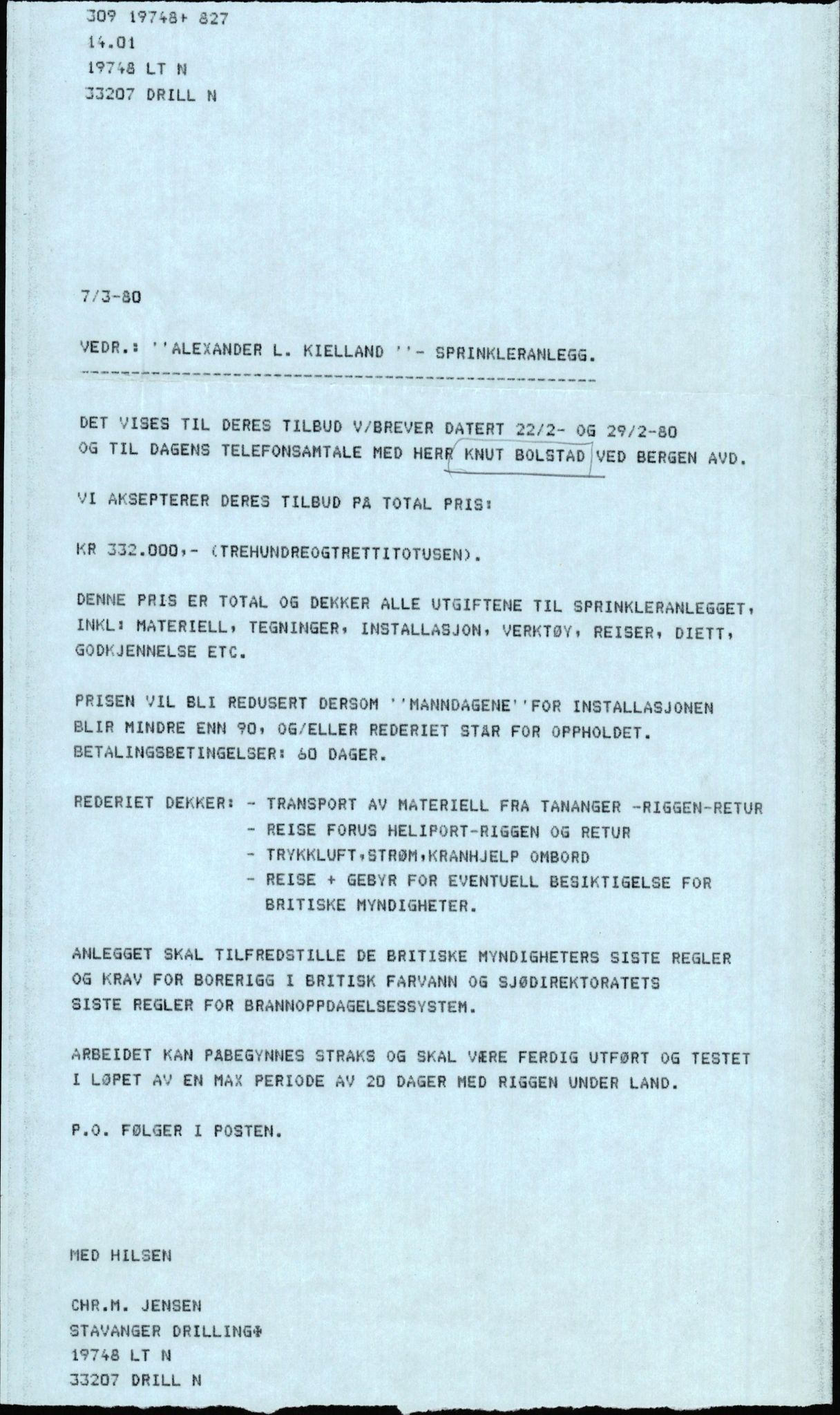 Pa 1503 - Stavanger Drilling AS, AV/SAST-A-101906/2/E/Eb/Eba/L0004: Sak og korrespondanse, 1976-1980