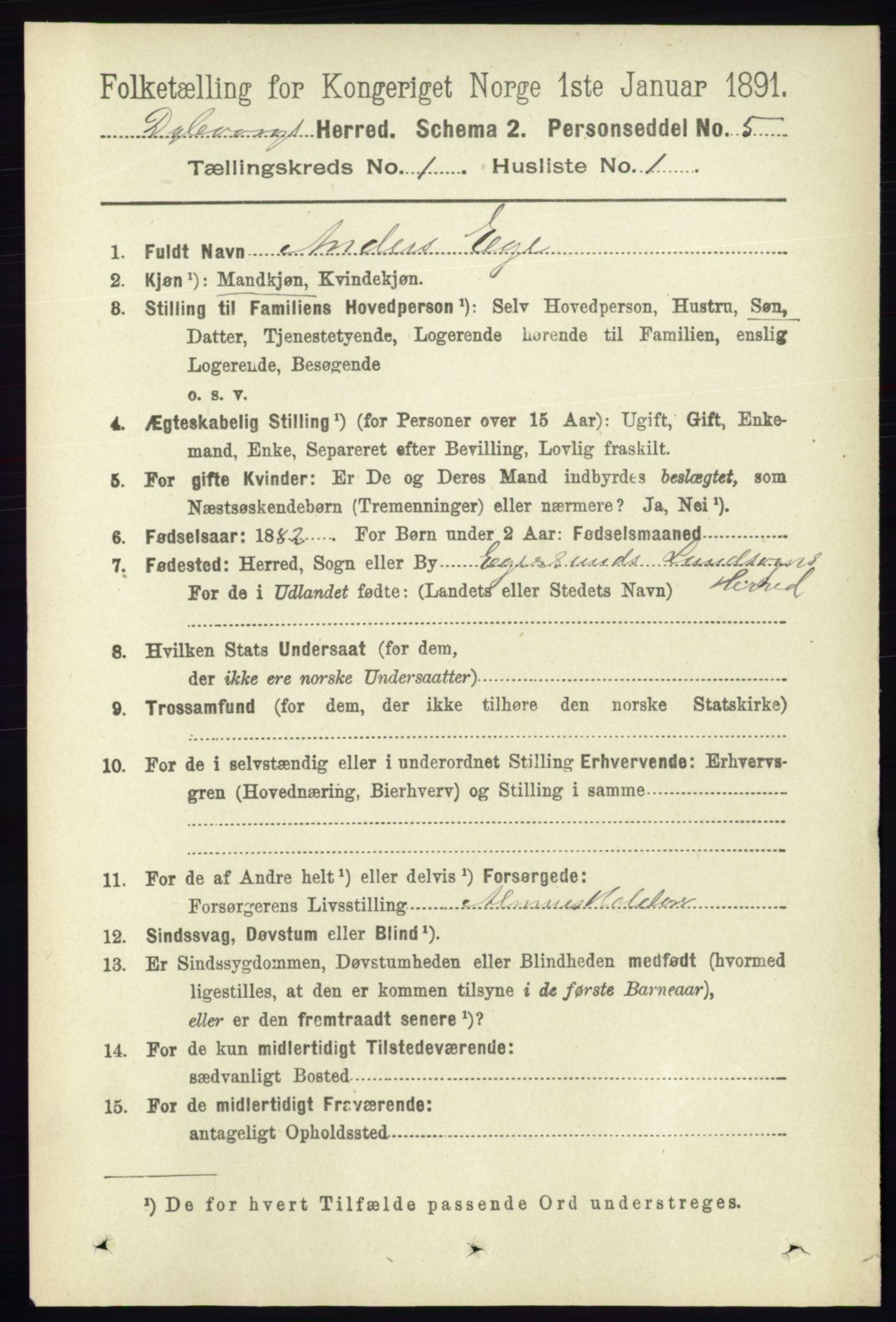 RA, 1891 census for 0915 Dypvåg, 1891, p. 110