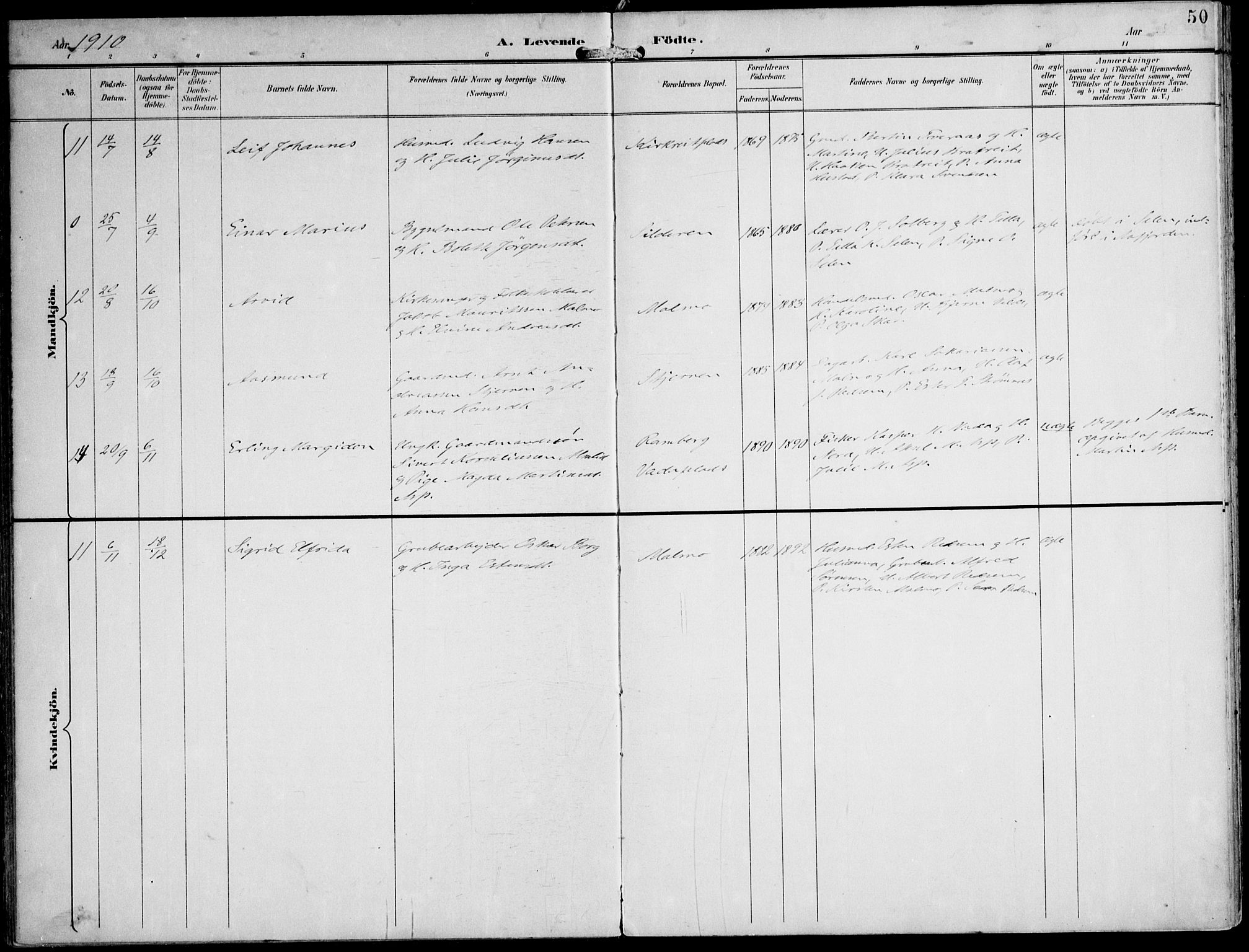 Ministerialprotokoller, klokkerbøker og fødselsregistre - Nord-Trøndelag, AV/SAT-A-1458/745/L0430: Parish register (official) no. 745A02, 1895-1913, p. 50