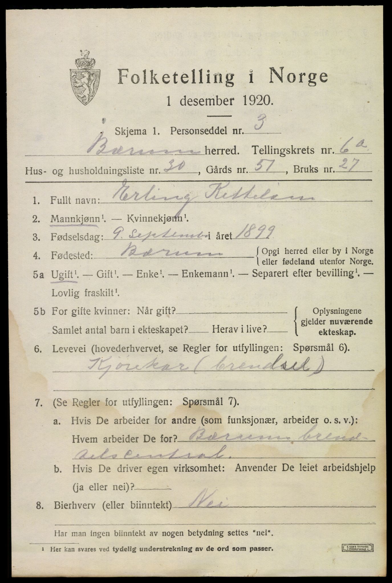 SAO, 1920 census for Bærum, 1920, p. 12910
