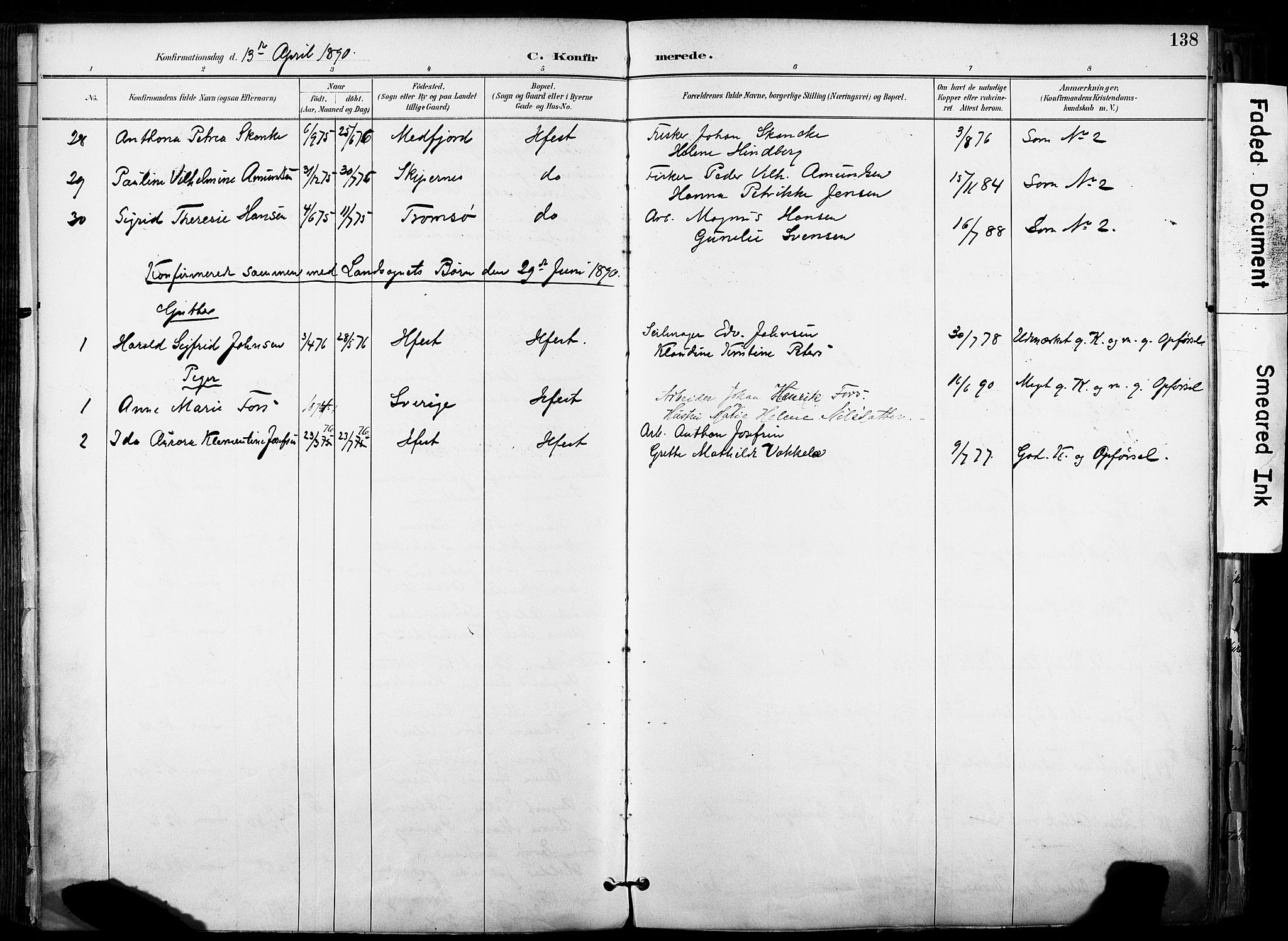 Hammerfest sokneprestkontor, AV/SATØ-S-1347/H/Ha/L0009.kirke: Parish register (official) no. 9, 1889-1897, p. 138