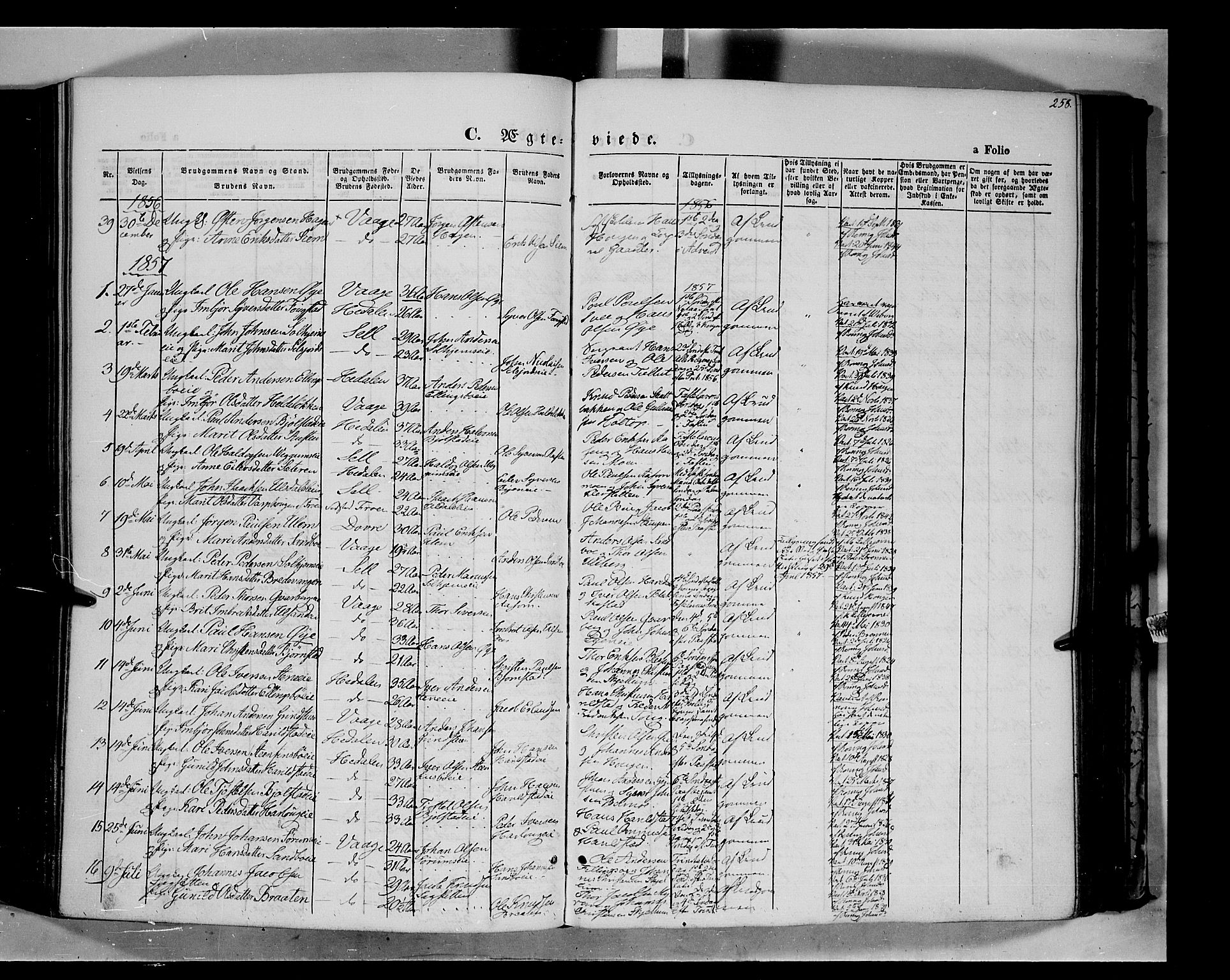 Vågå prestekontor, AV/SAH-PREST-076/H/Ha/Haa/L0006: Parish register (official) no. 6 /1, 1856-1872, p. 258