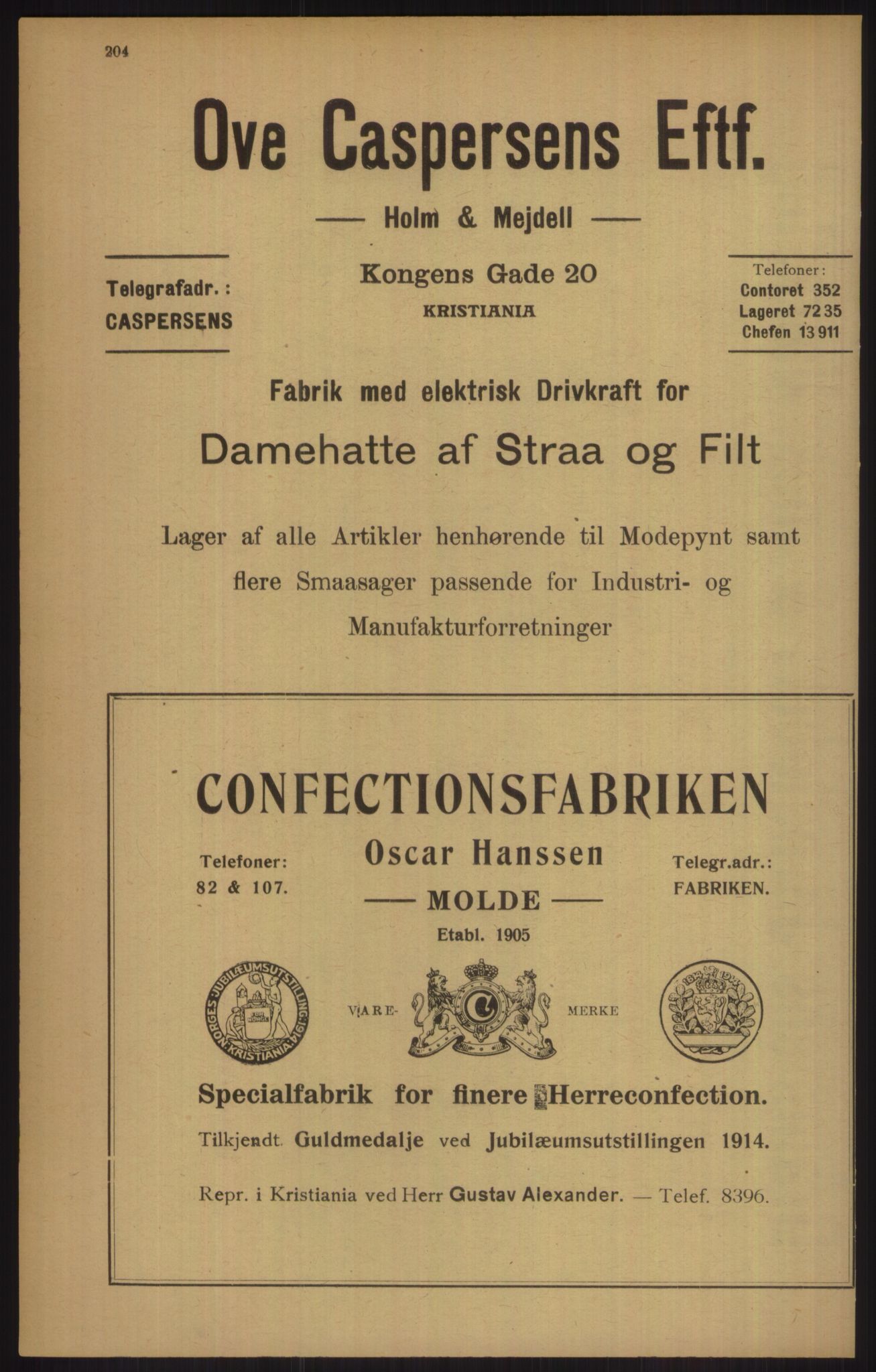 Kristiania/Oslo adressebok, PUBL/-, 1915, p. 204