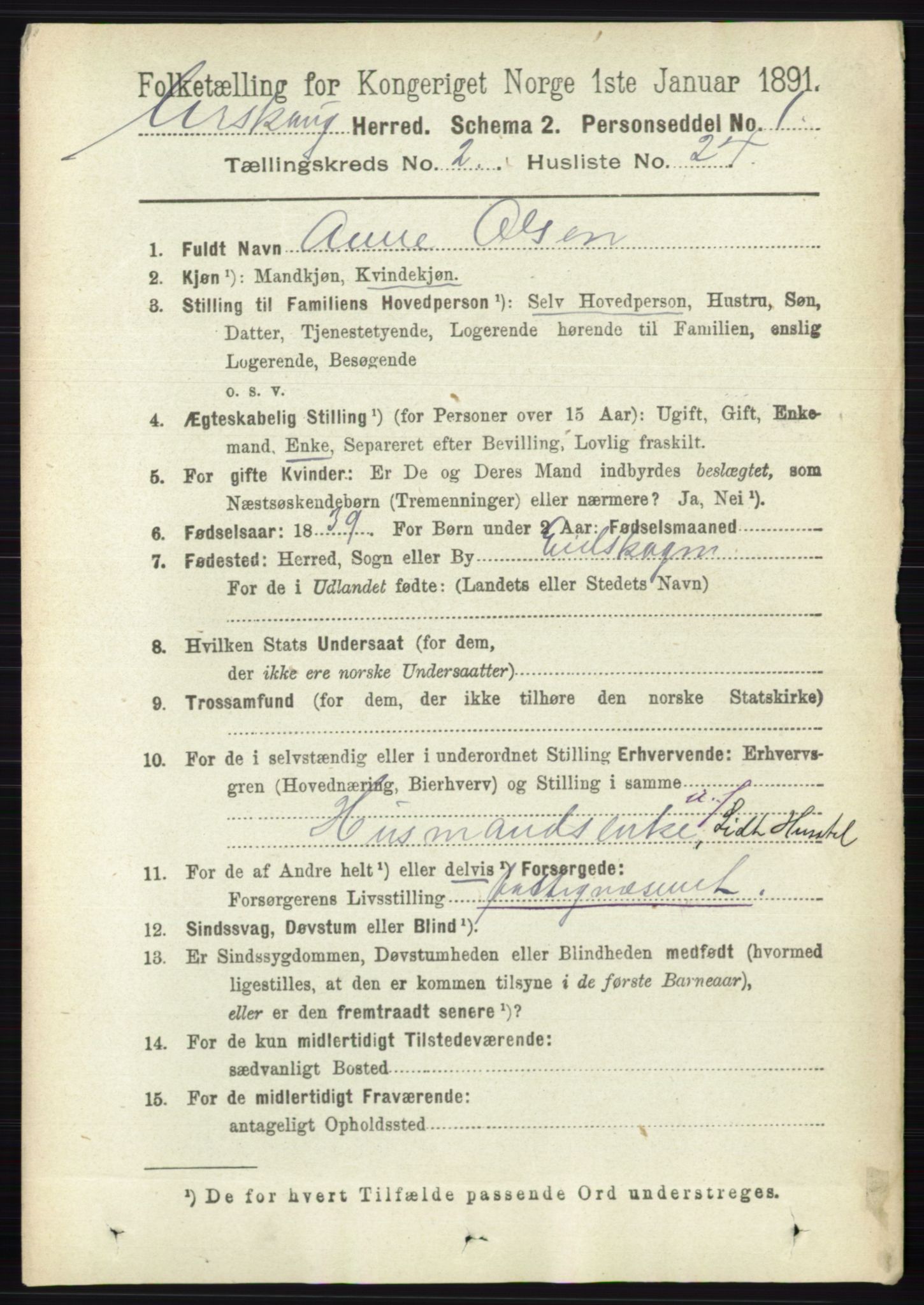 RA, 1891 census for 0224 Aurskog, 1891, p. 353