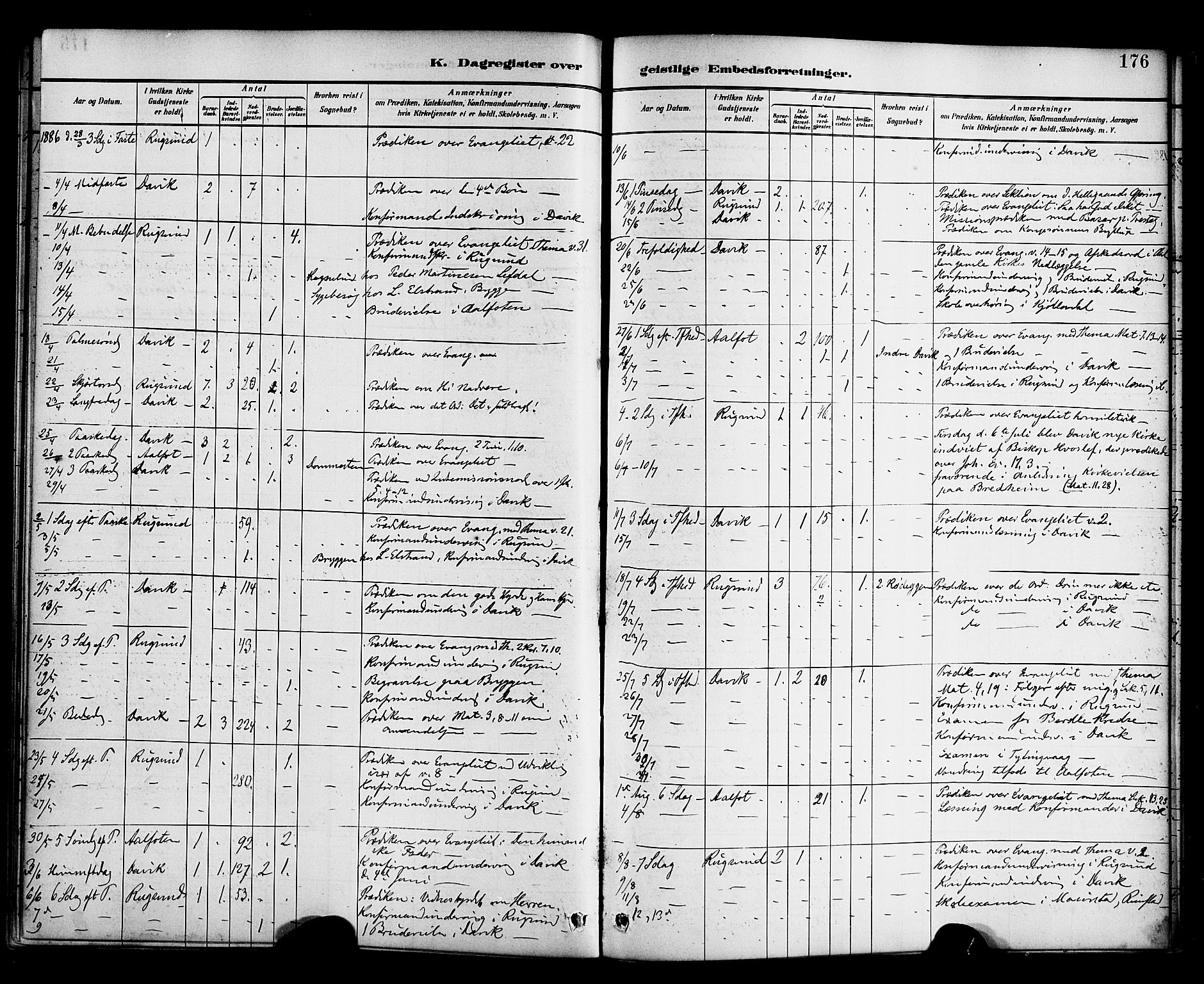 Davik sokneprestembete, AV/SAB-A-79701/H/Haa/Haab/L0001: Parish register (official) no. B 1, 1882-1900, p. 176