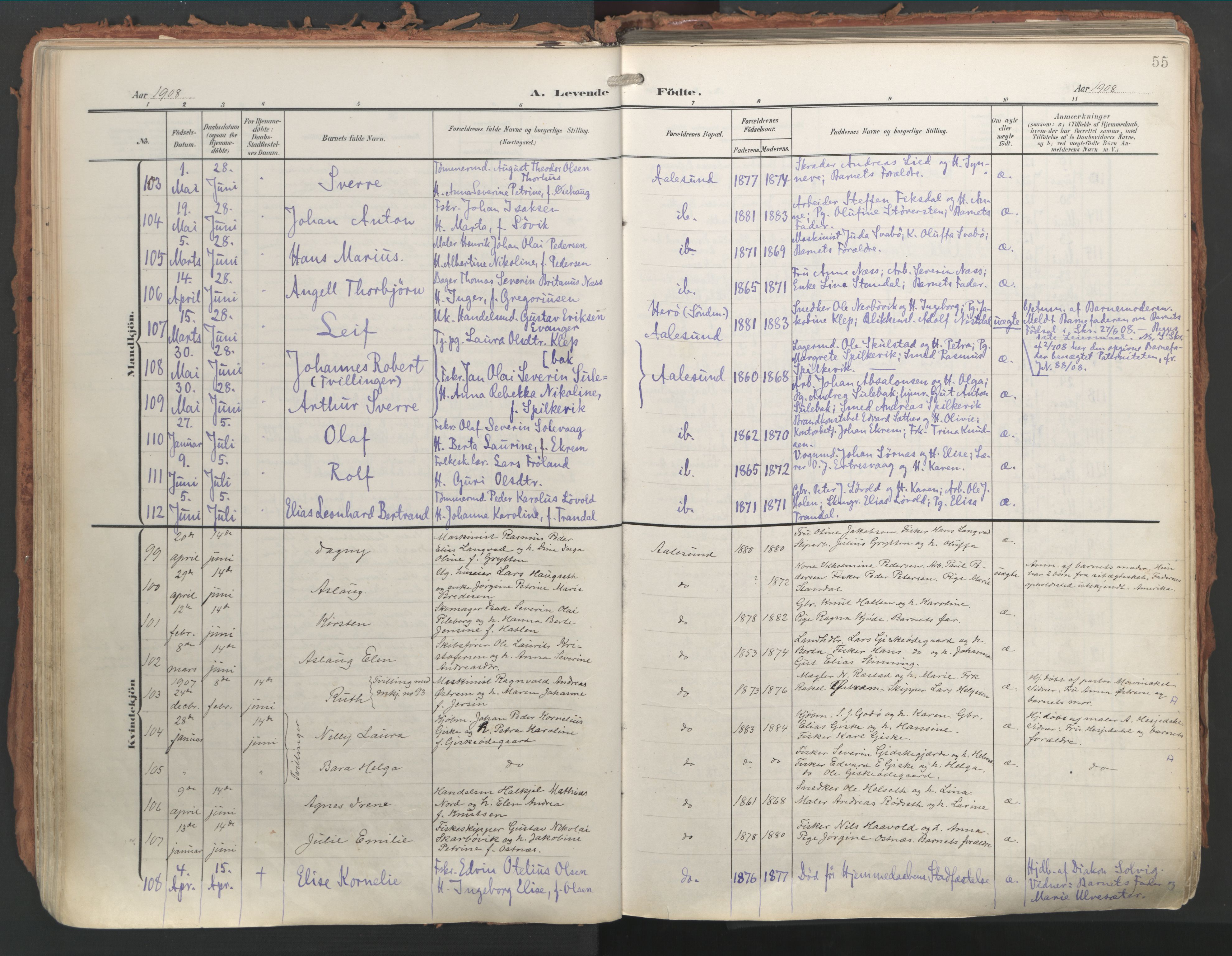 Ministerialprotokoller, klokkerbøker og fødselsregistre - Møre og Romsdal, AV/SAT-A-1454/529/L0460: Parish register (official) no. 529A10, 1906-1917, p. 55