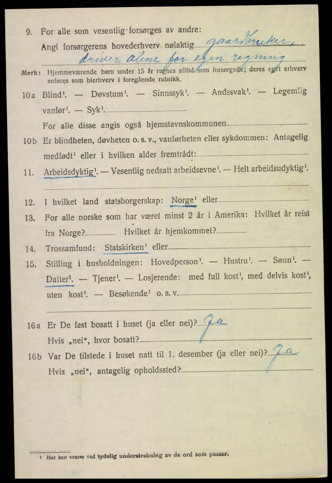 SAK, 1920 census for Gyland, 1920, p. 2199