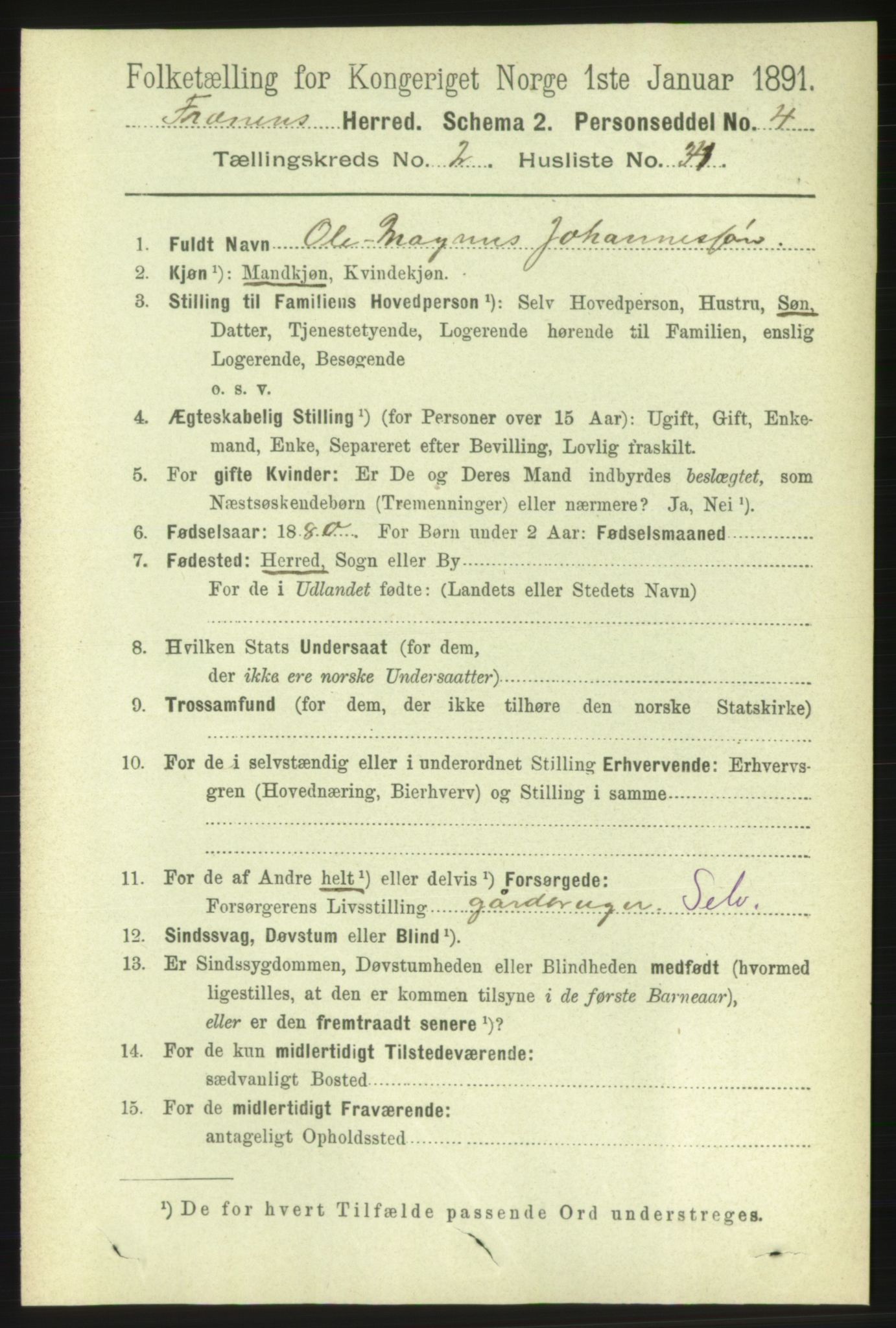 RA, 1891 census for 1548 Fræna, 1891, p. 671