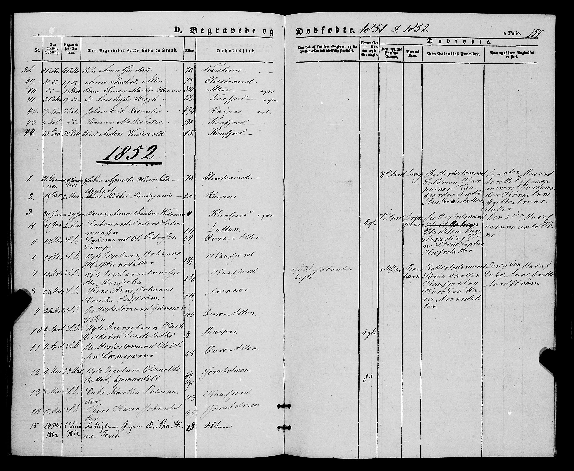 Talvik sokneprestkontor, SATØ/S-1337/H/Ha/L0016kirke: Parish register (official) no. 16, 1847-1857, p. 157