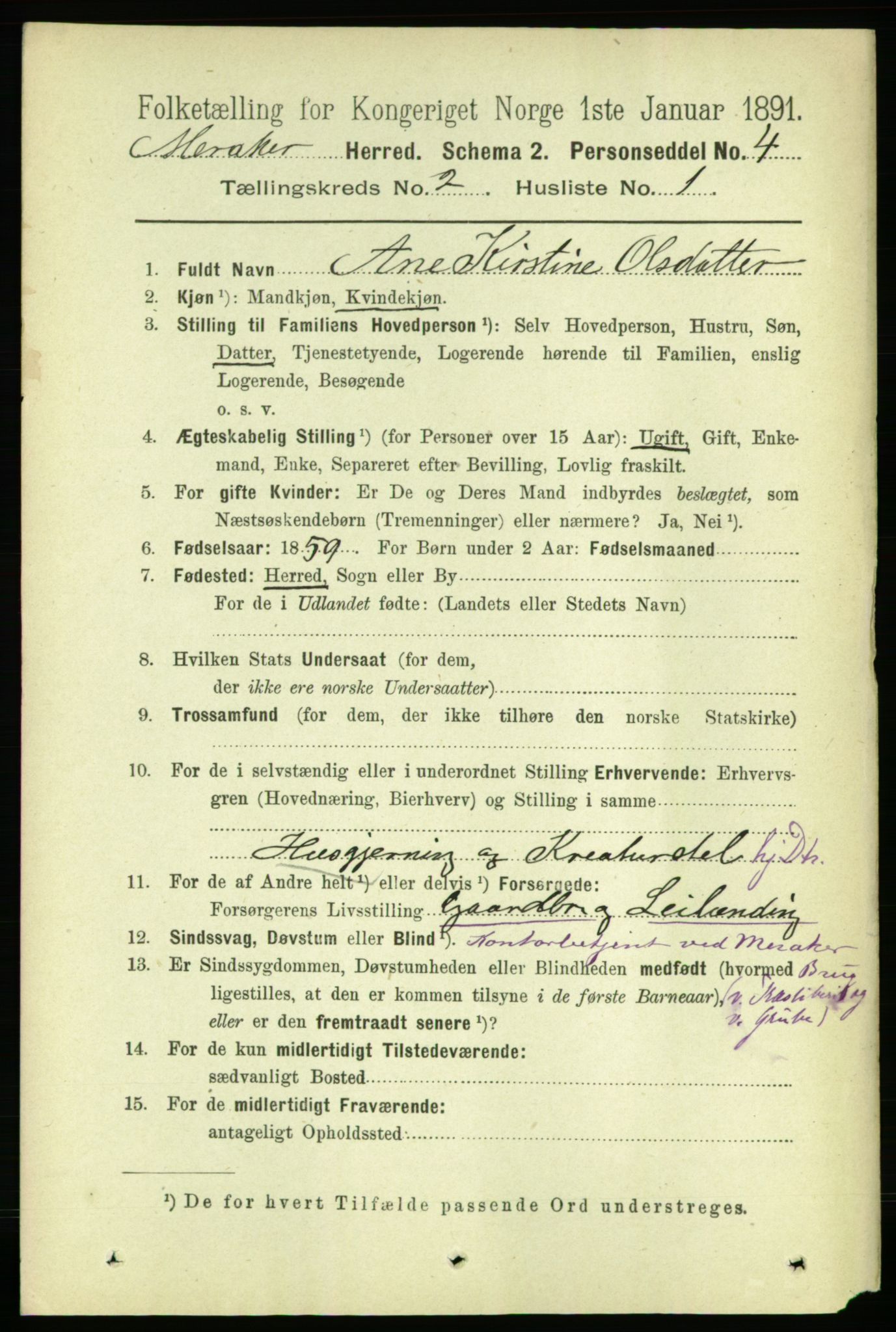 RA, 1891 census for 1711 Meråker, 1891, p. 577