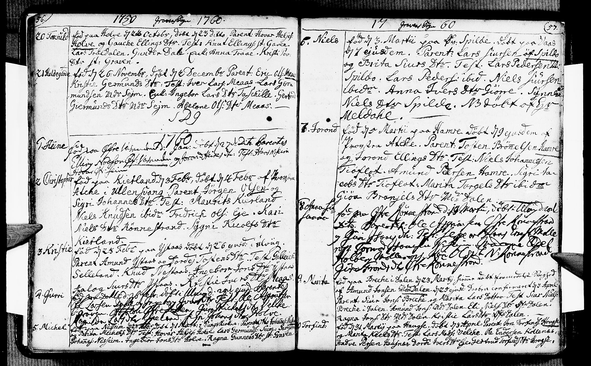 Ulvik sokneprestembete, SAB/A-78801/H/Haa: Parish register (official) no. A 6, 1743-1761, p. 56-57