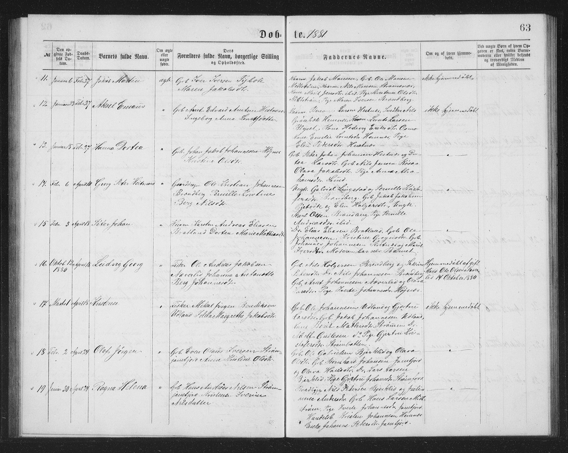 Ministerialprotokoller, klokkerbøker og fødselsregistre - Nordland, AV/SAT-A-1459/825/L0369: Parish register (copy) no. 825C06, 1873-1885, p. 63