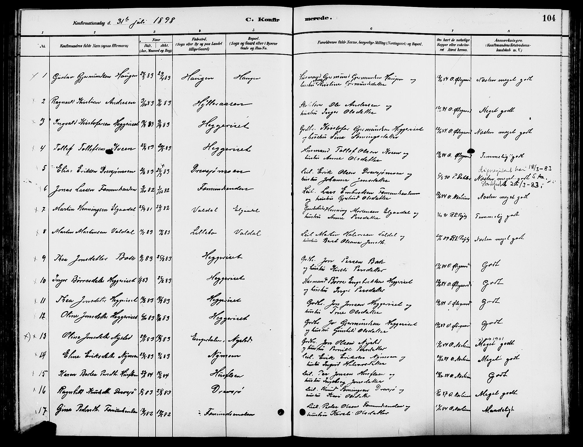 Engerdal prestekontor, AV/SAH-PREST-048/H/Ha/Haa/L0001: Parish register (official) no. 1, 1881-1898, p. 104