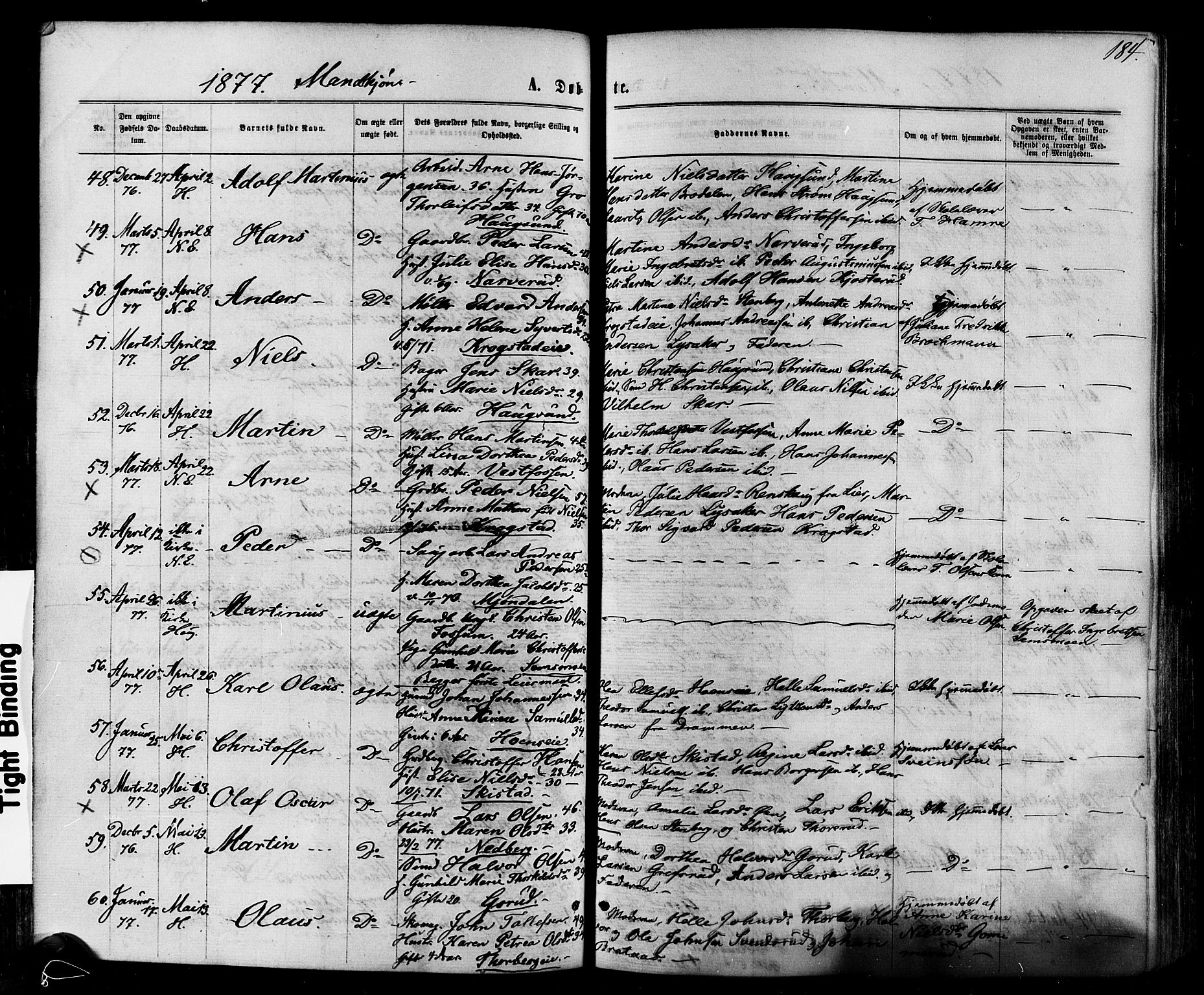 Eiker kirkebøker, AV/SAKO-A-4/F/Fa/L0017: Parish register (official) no. I 17, 1869-1877, p. 184